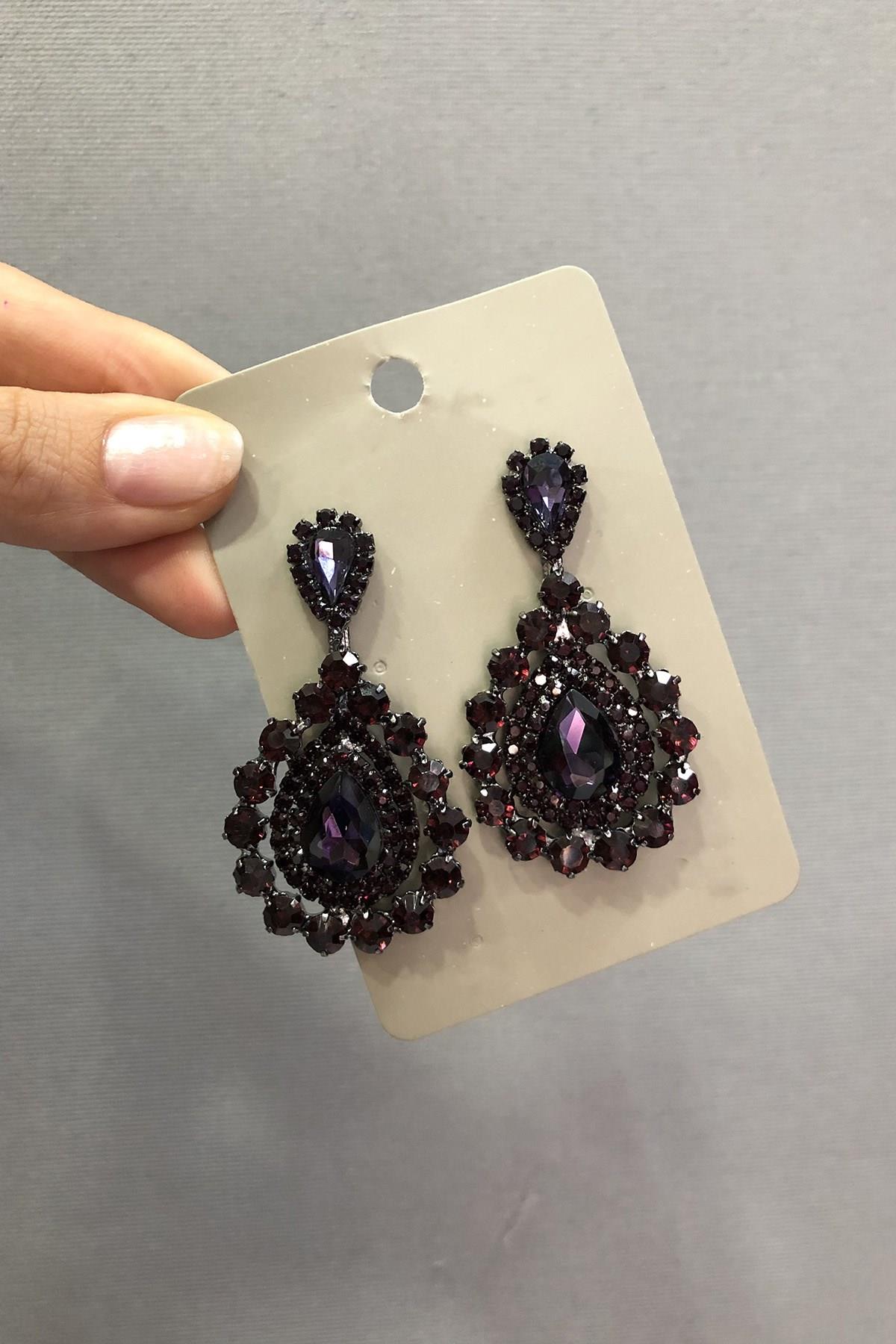 Wholesale Purple Dark Pink Crystal Glass Stone Earrings