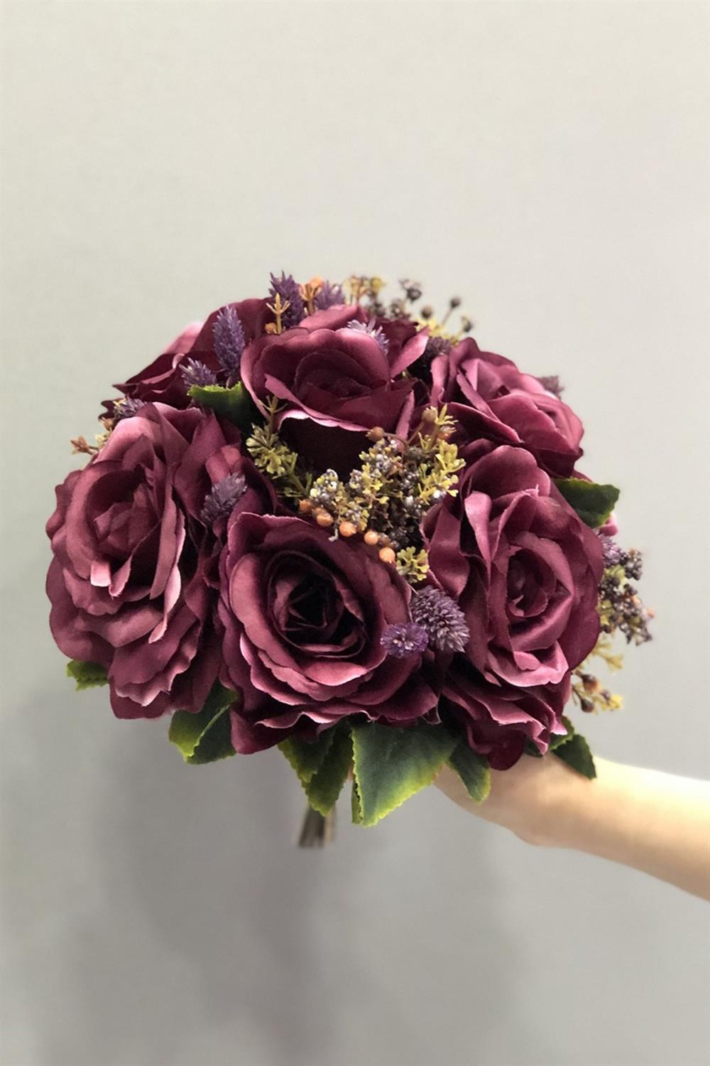 الجملة الأرجواني روز الاصطناعي باقة الزفاف وBoutonniere