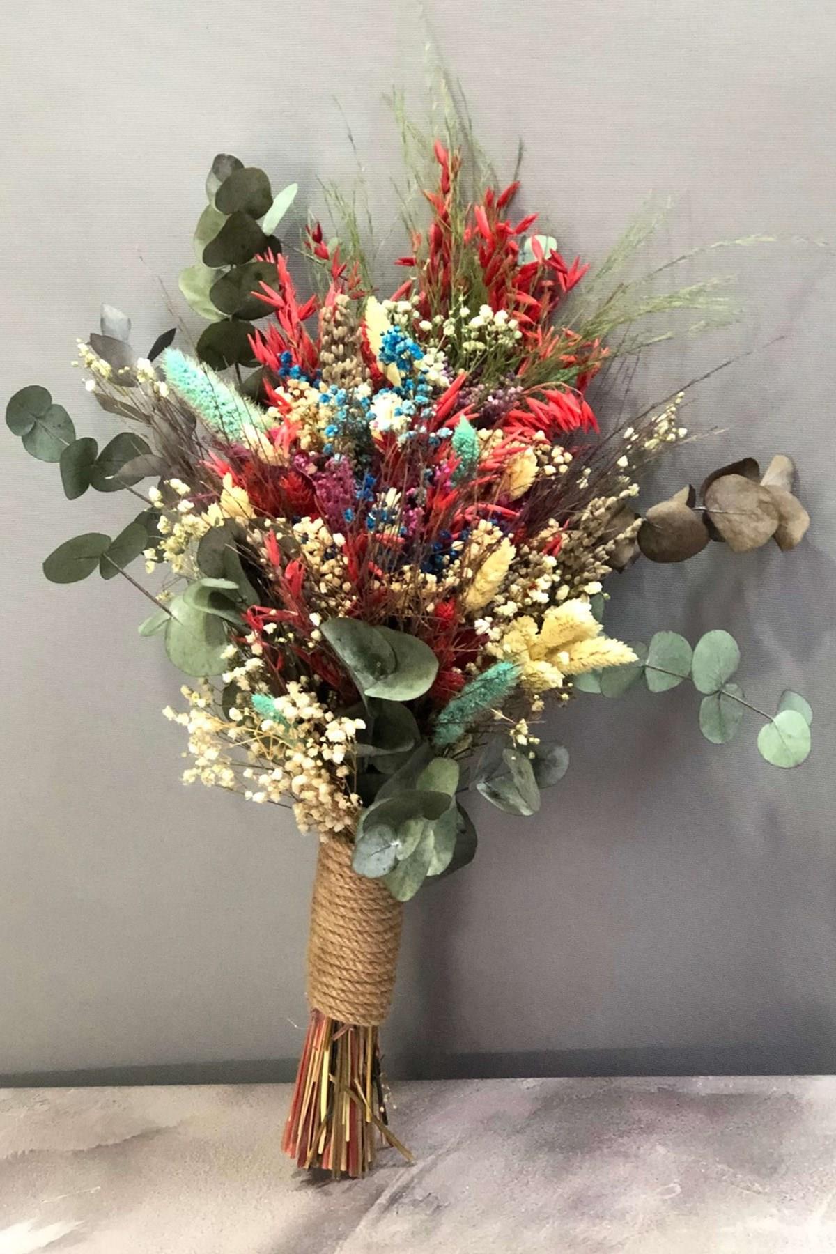 Wholesale Red and Blue Bridal Bouquet with Eucalyptus