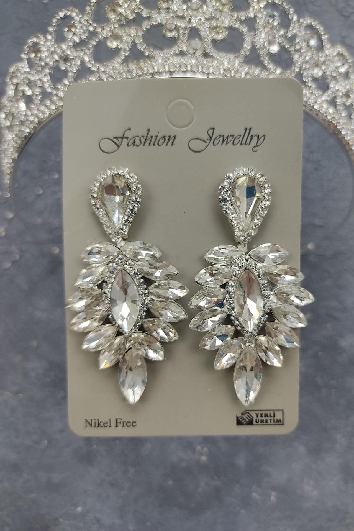 Wholesale Daisy Patterned Bridal Crown and Drop Stone Earrings