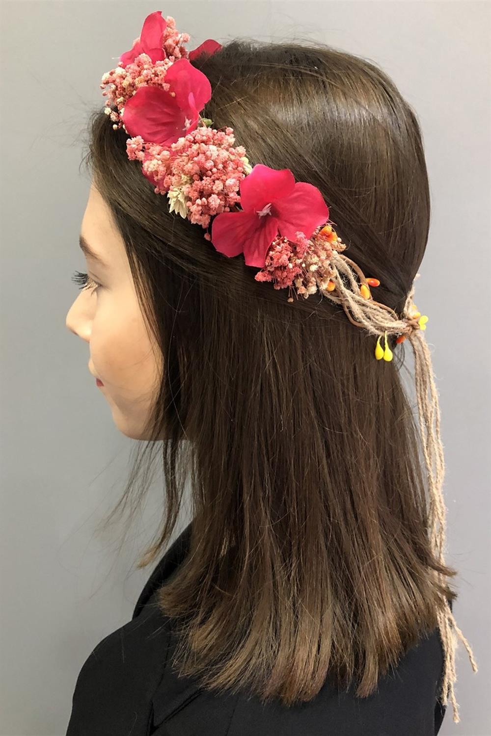 Toptan Pembe Cipsolu Fuşyalı Kuru Çiçekli Taç