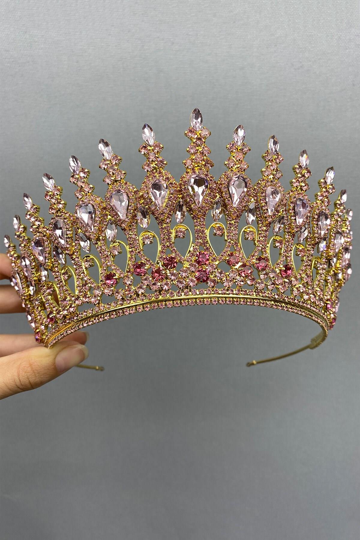 Toptan Pembe Gold Henna Model Gelin Kına Tacı