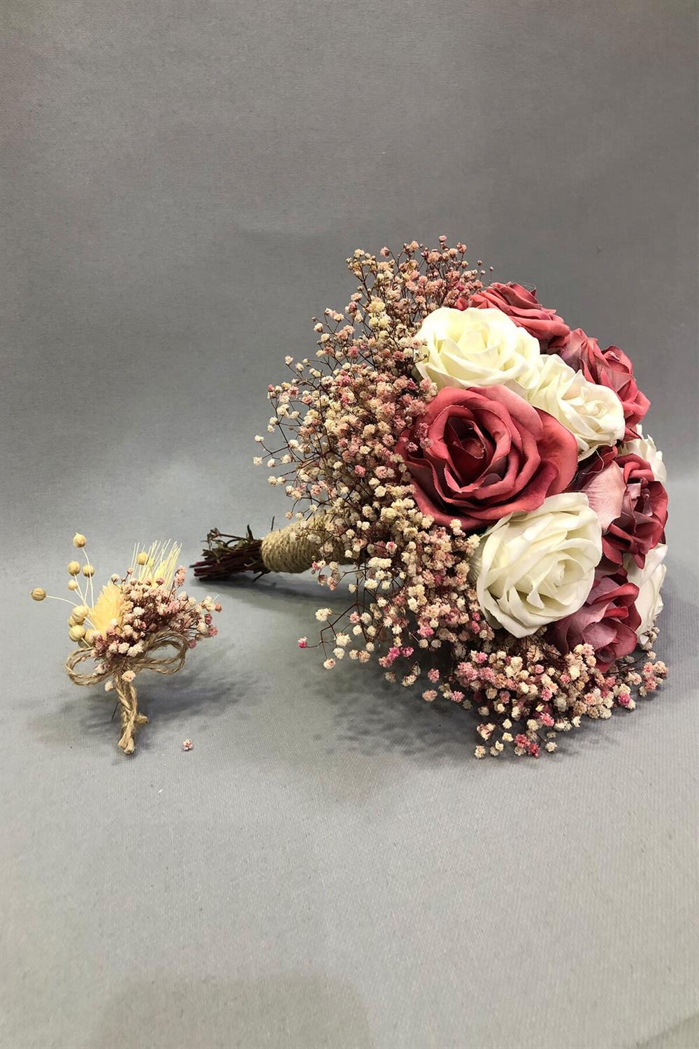 Wholesale Powder Cream Velvet Rose and Chipsolu Bridal Bouquet
