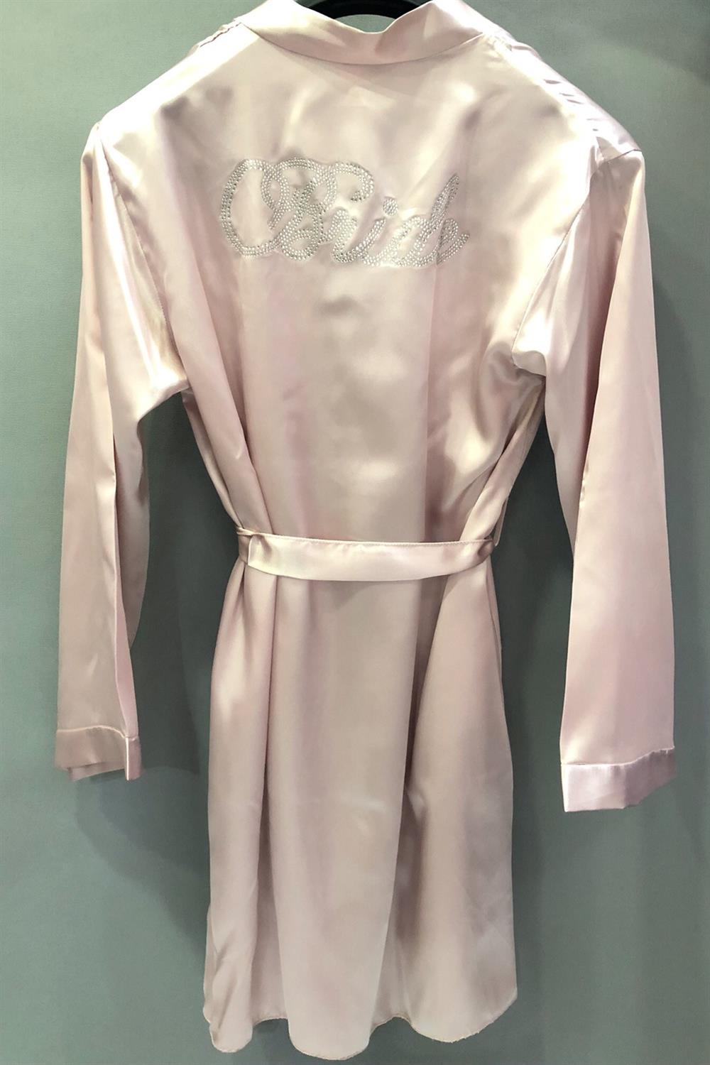 Toptan Pudra Renk Saten Bride Sabahlık