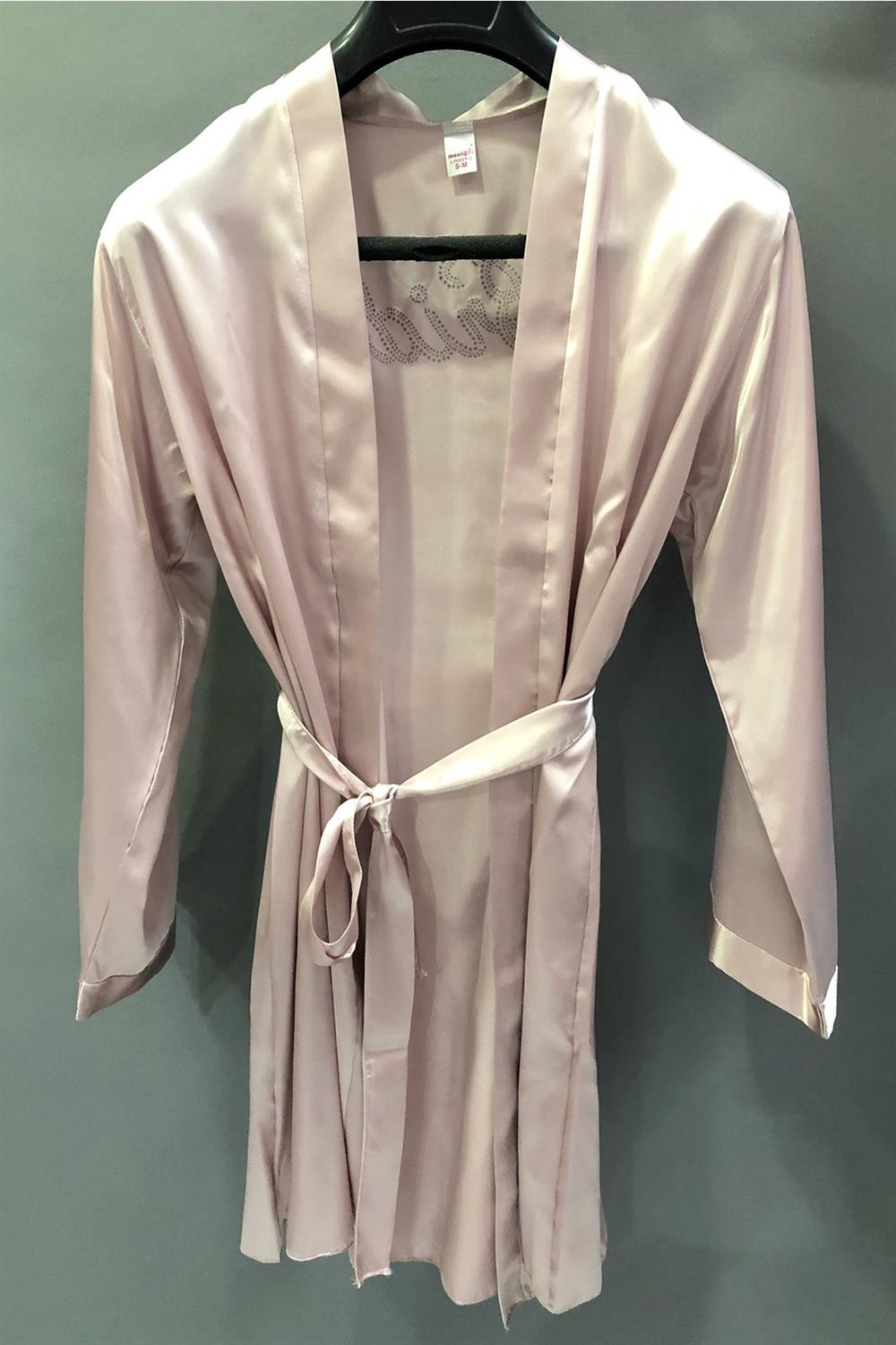 Toptan Pudra Renk Saten Bride Sabahlık