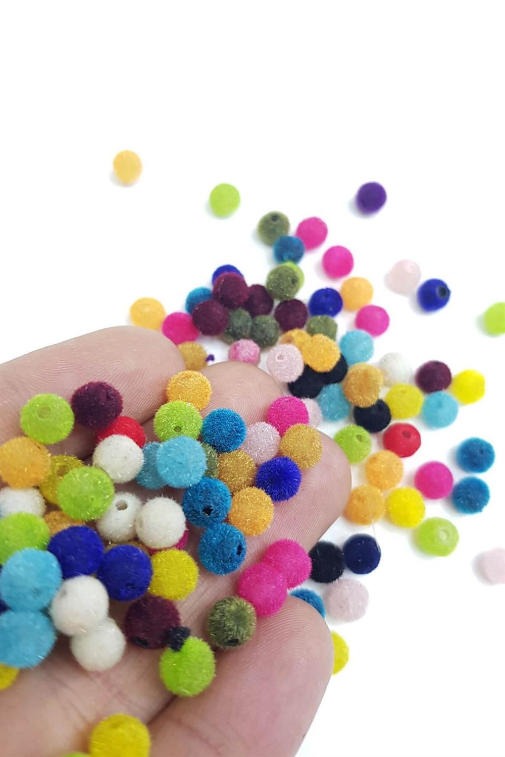 Toptan Rengarenk Kadife Boncuk 6 mm