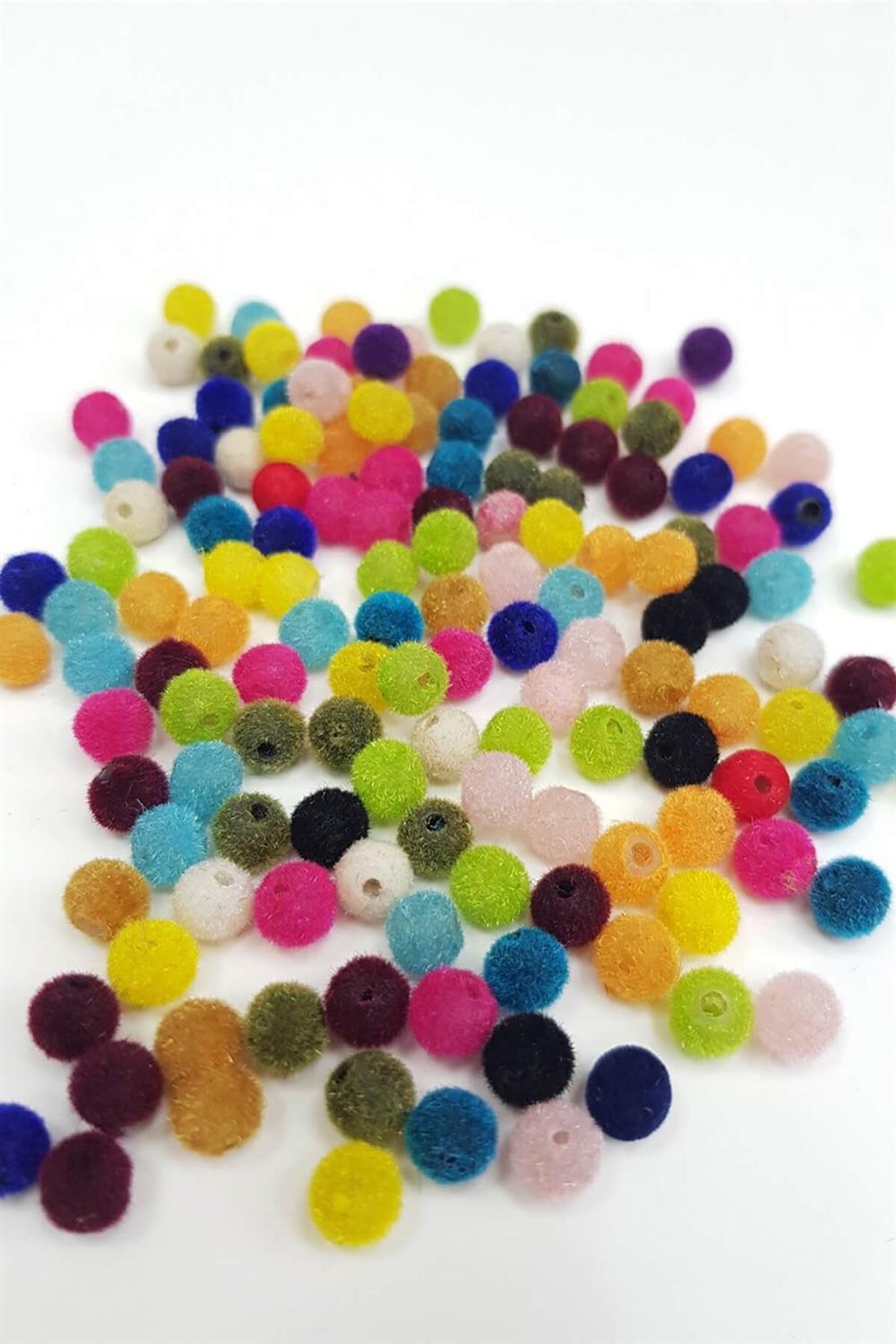 Toptan Rengarenk Kadife Boncuk 6 mm