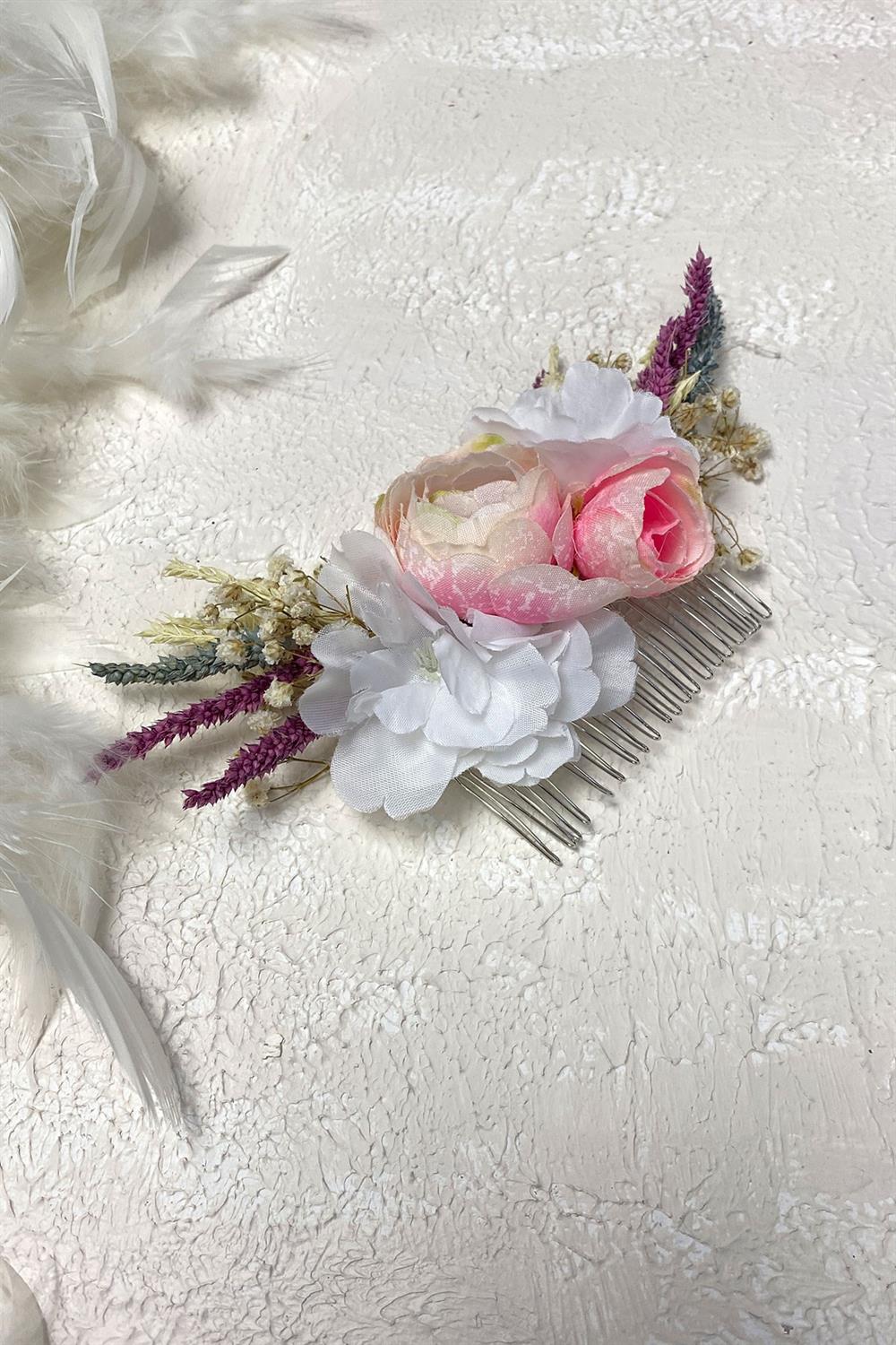 Toptan Rengarenk Kuru ve Yapay Çiçekli Taraklı Saç Tokası