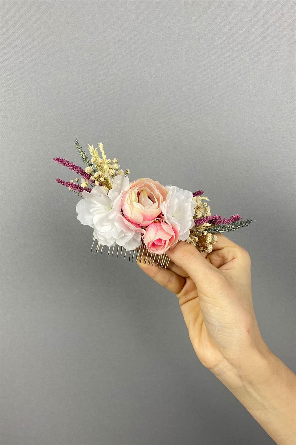 Toptan Rengarenk Kuru ve Yapay Çiçekli Taraklı Saç Tokası