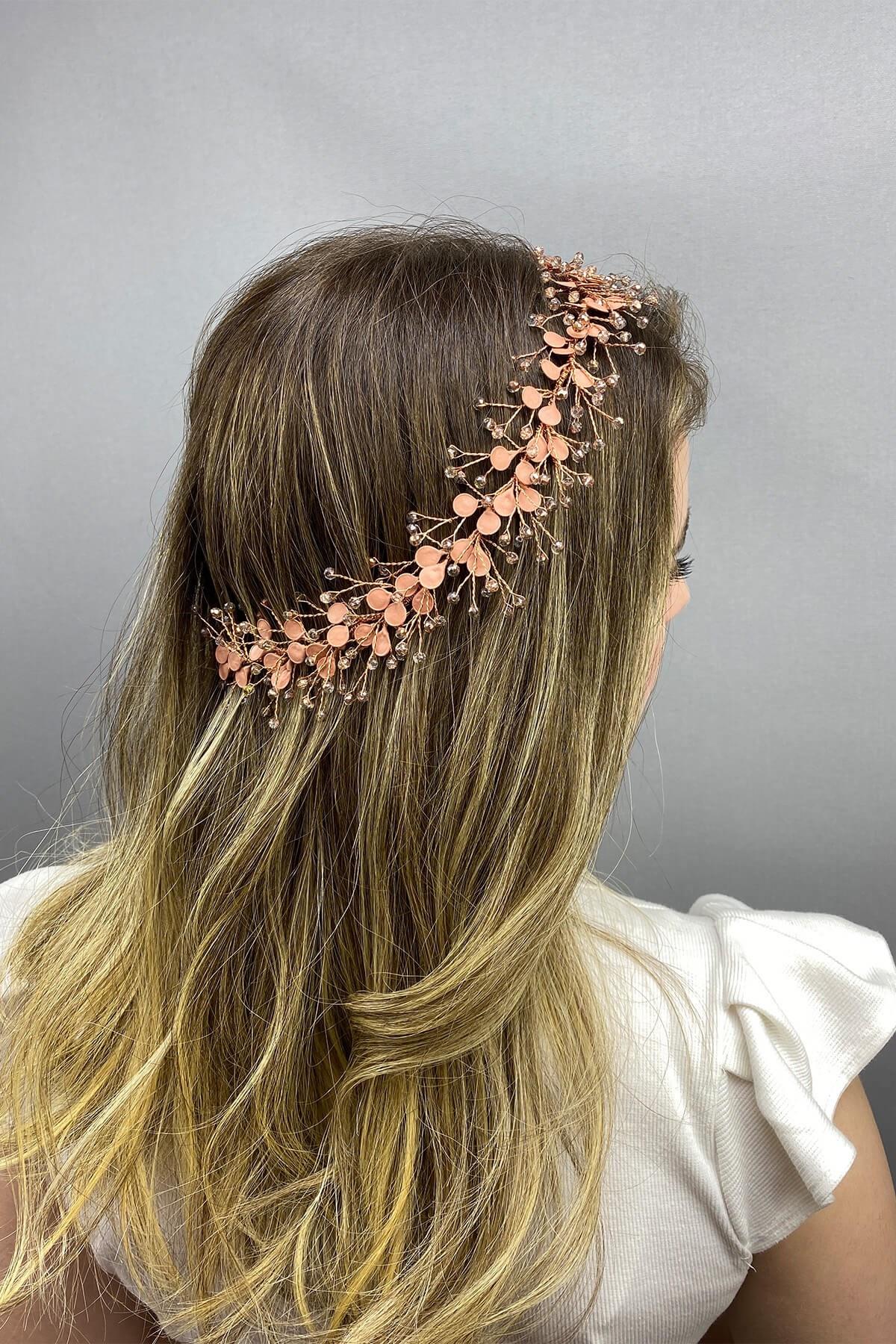 Wholesale Rose Color Enameled Spring Branch Hair Accessory