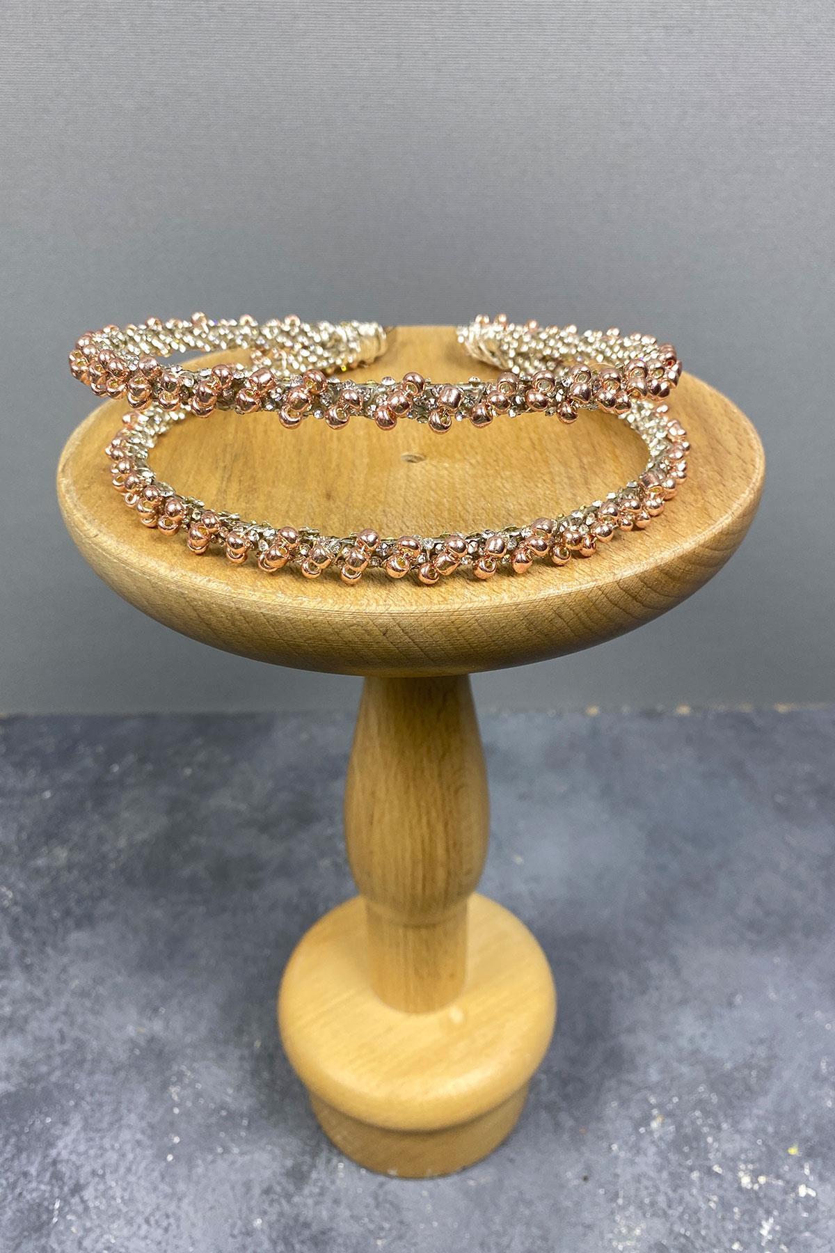 Wholesale Rose Design Beaded Handmade Dahlia Double Row Bridal Crown