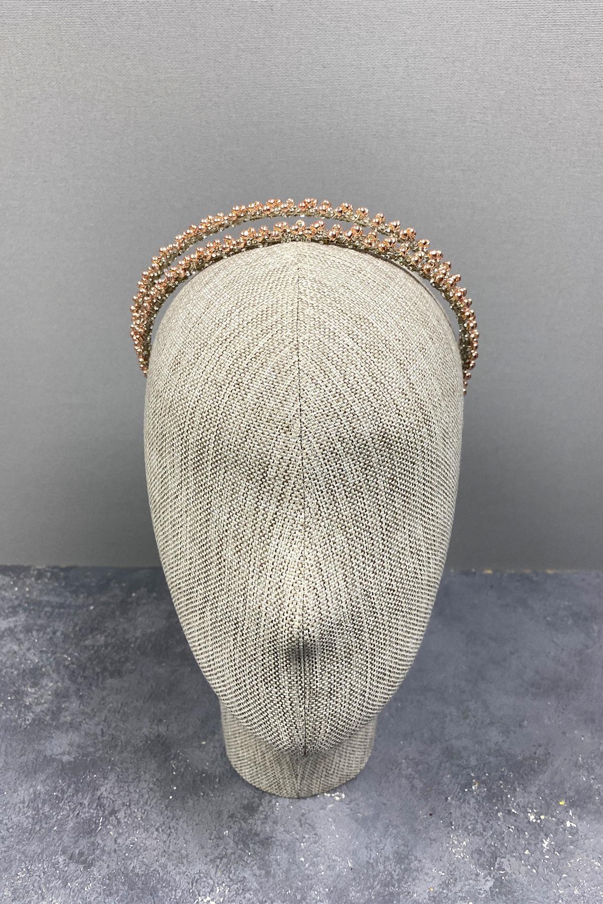 Wholesale Rose Design Beaded Handmade Dahlia Double Row Bridal Crown