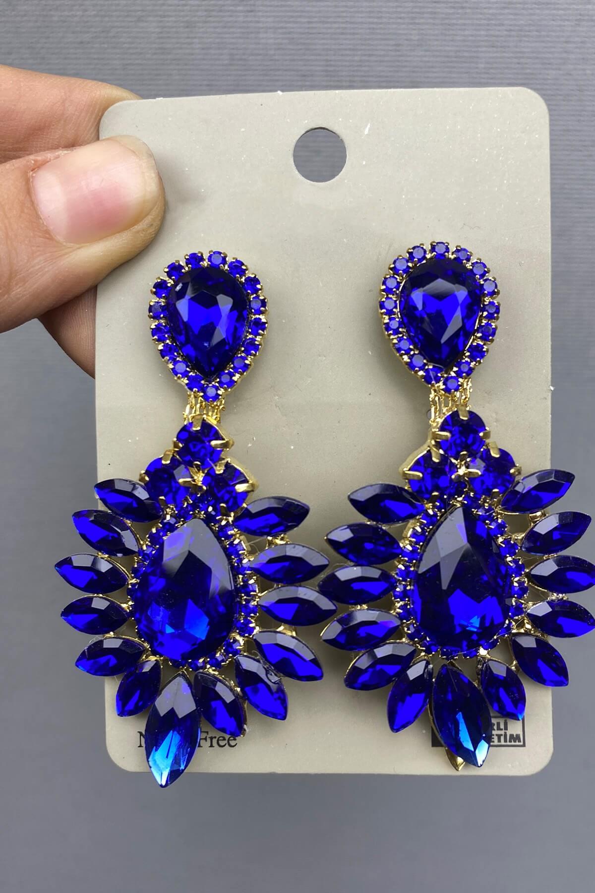 Wholesale Saks Blue Bridal Henna Crown and Earrings
