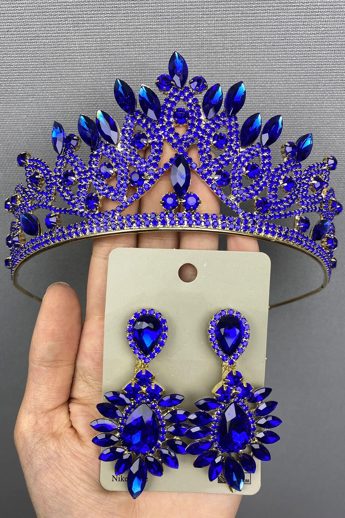 Wholesale Saks Blue Bridal Henna Crown and Earrings