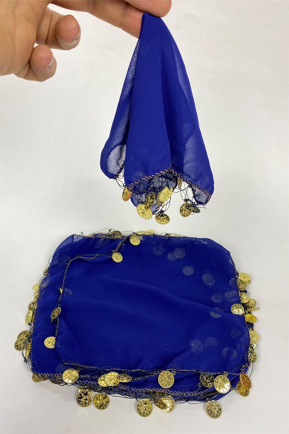 Wholesale Saks Blue Money Sequin Embroidered Chiffon Luxury Halay Handkerchief 10 Pieces