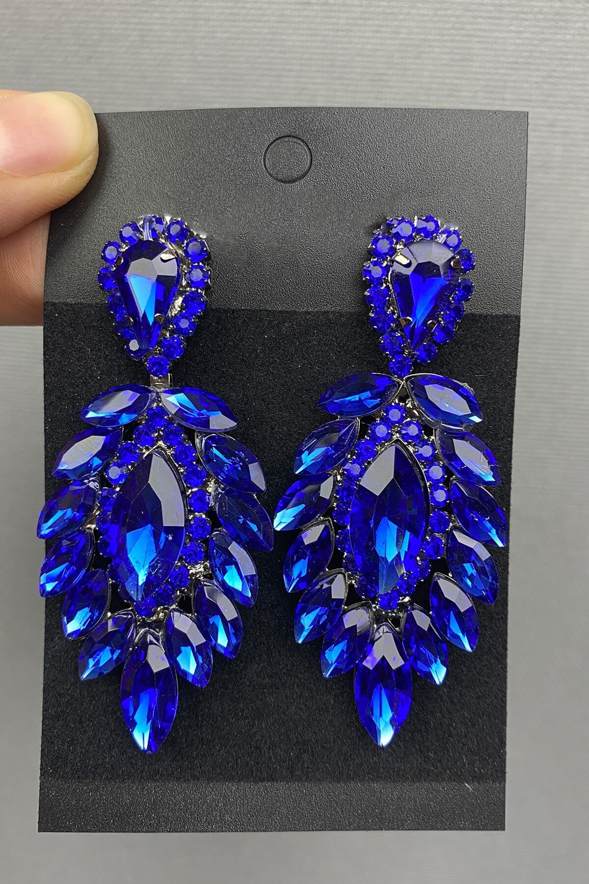 Toptan Saks Mavi Subra Gelin Kına Tac ve Küpesi