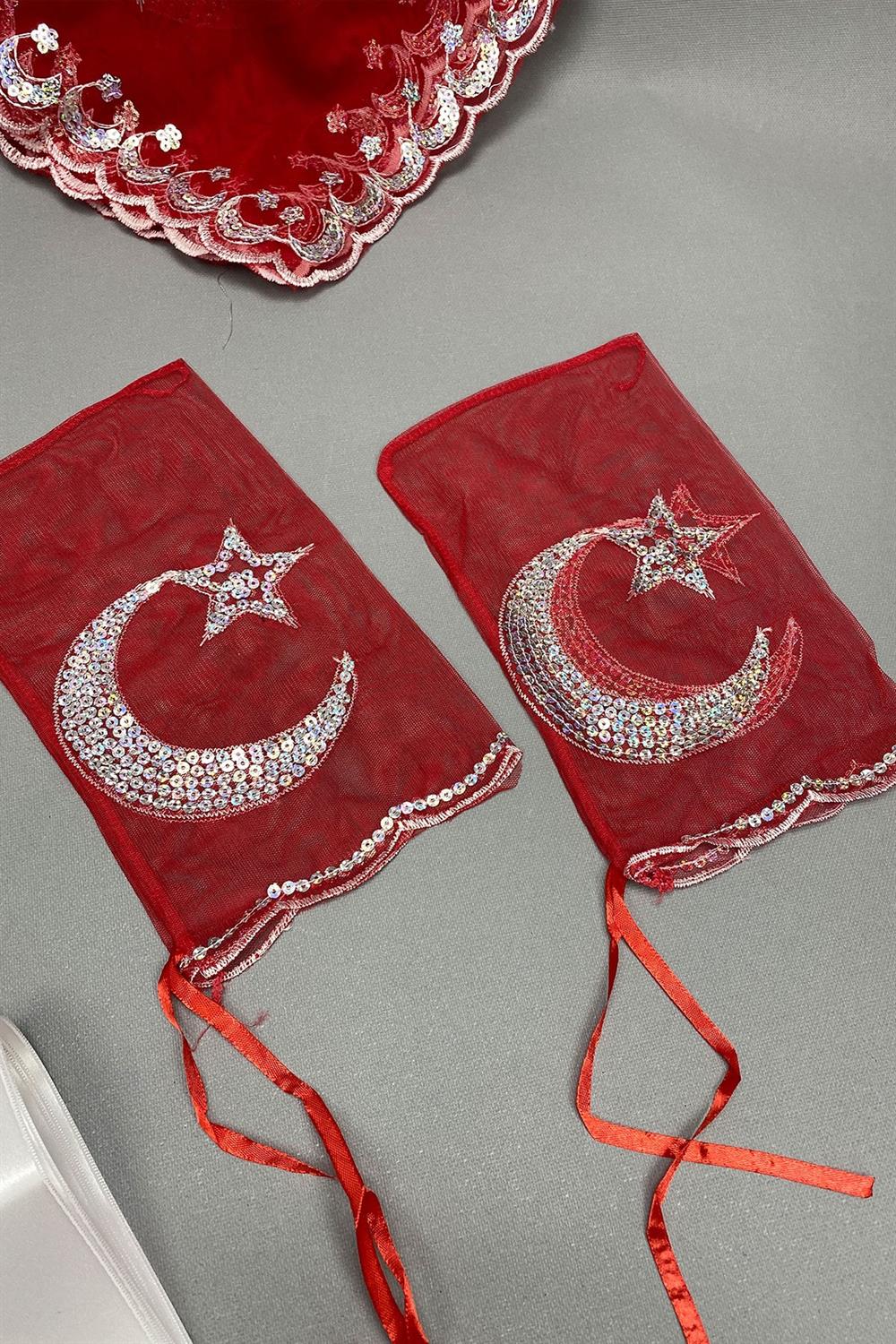 Toptan Simli Gelin Duvağı ve Ay Yıldızlı Damat Örtüsü Takı Kurdele Seti