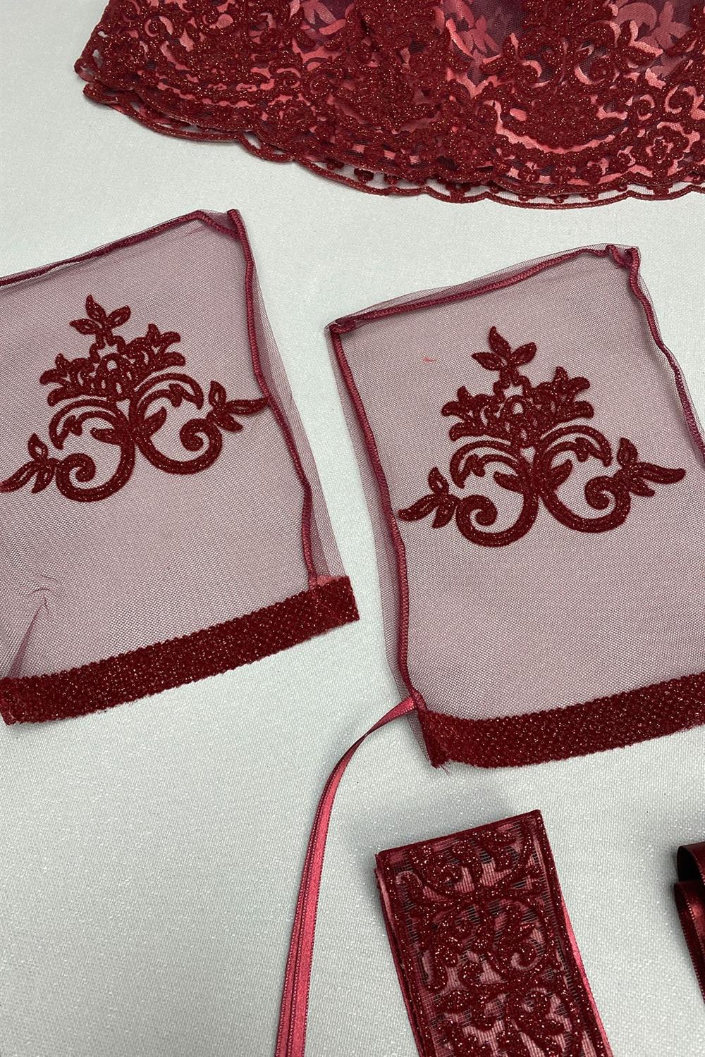 Toptan Simli Gelin Duvağı ve Damat Örtüsü Takı Kurdele Set