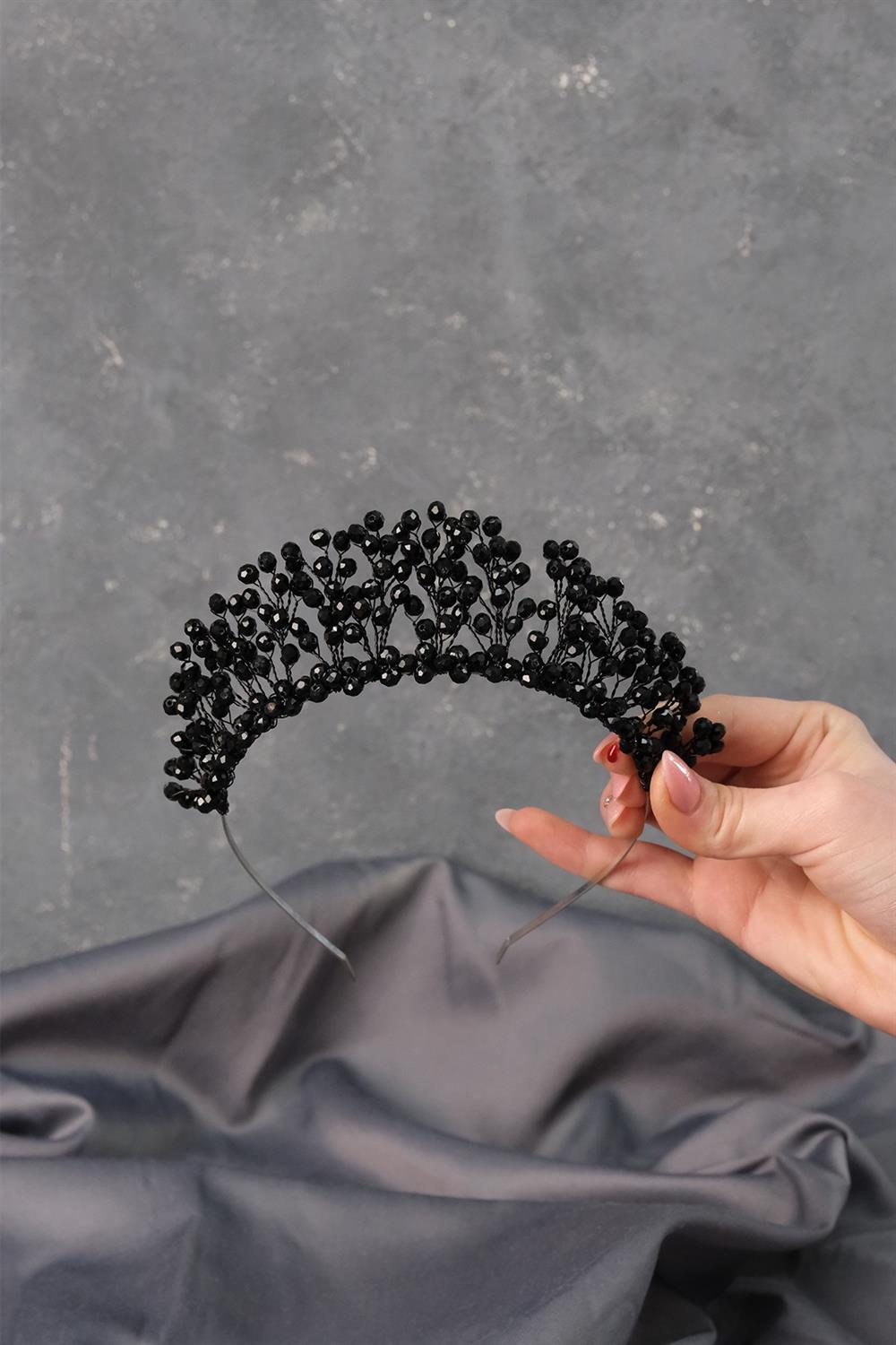 Toptan Siyah Kristal Boncuklu Aren Gelin Kına Tacı
