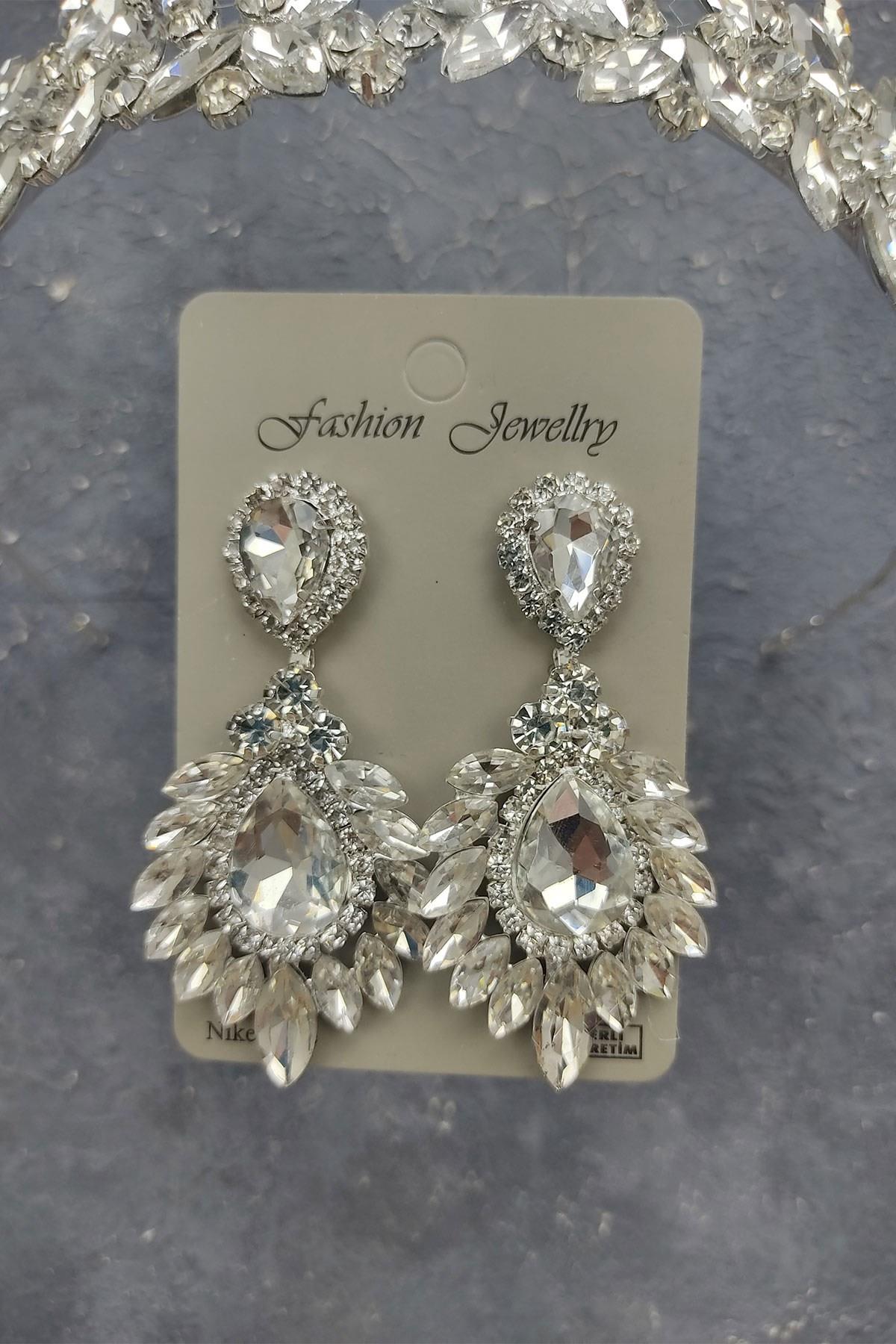 Wholesale Subra Model Bridal Crown and Drop Shuttle Stone Earrings