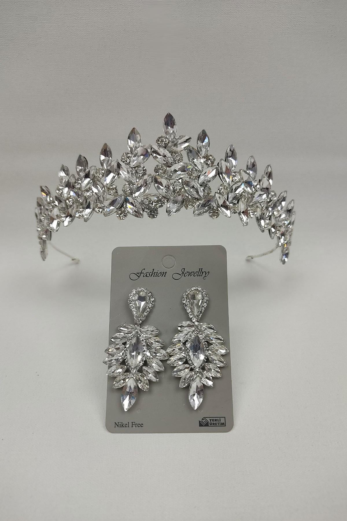 Wholesale Subra Model Bridal Crown and Drop Stone Earrings