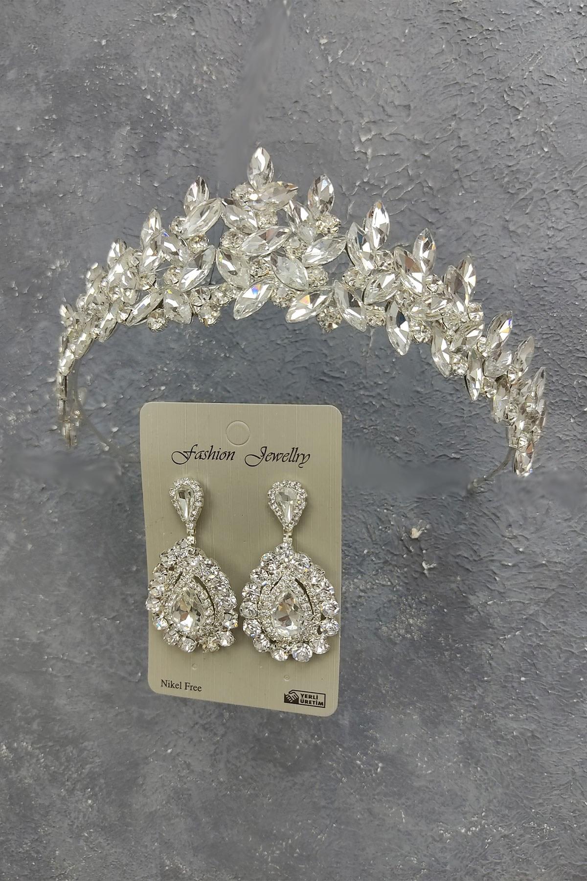 Wholesale Subra Model Bridal Crown and Shuttle Stone Earrings
