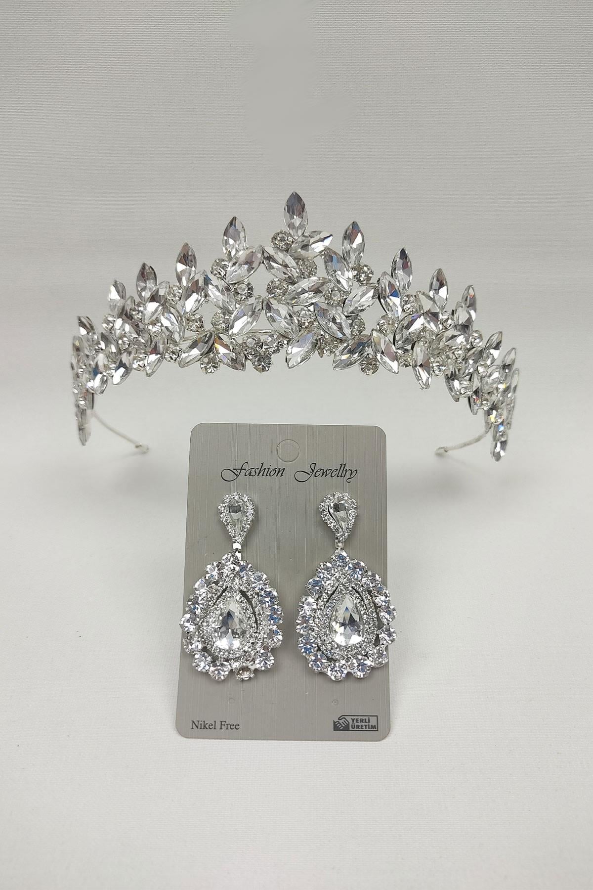 Wholesale Subra Model Bridal Crown and Shuttle Stone Earrings