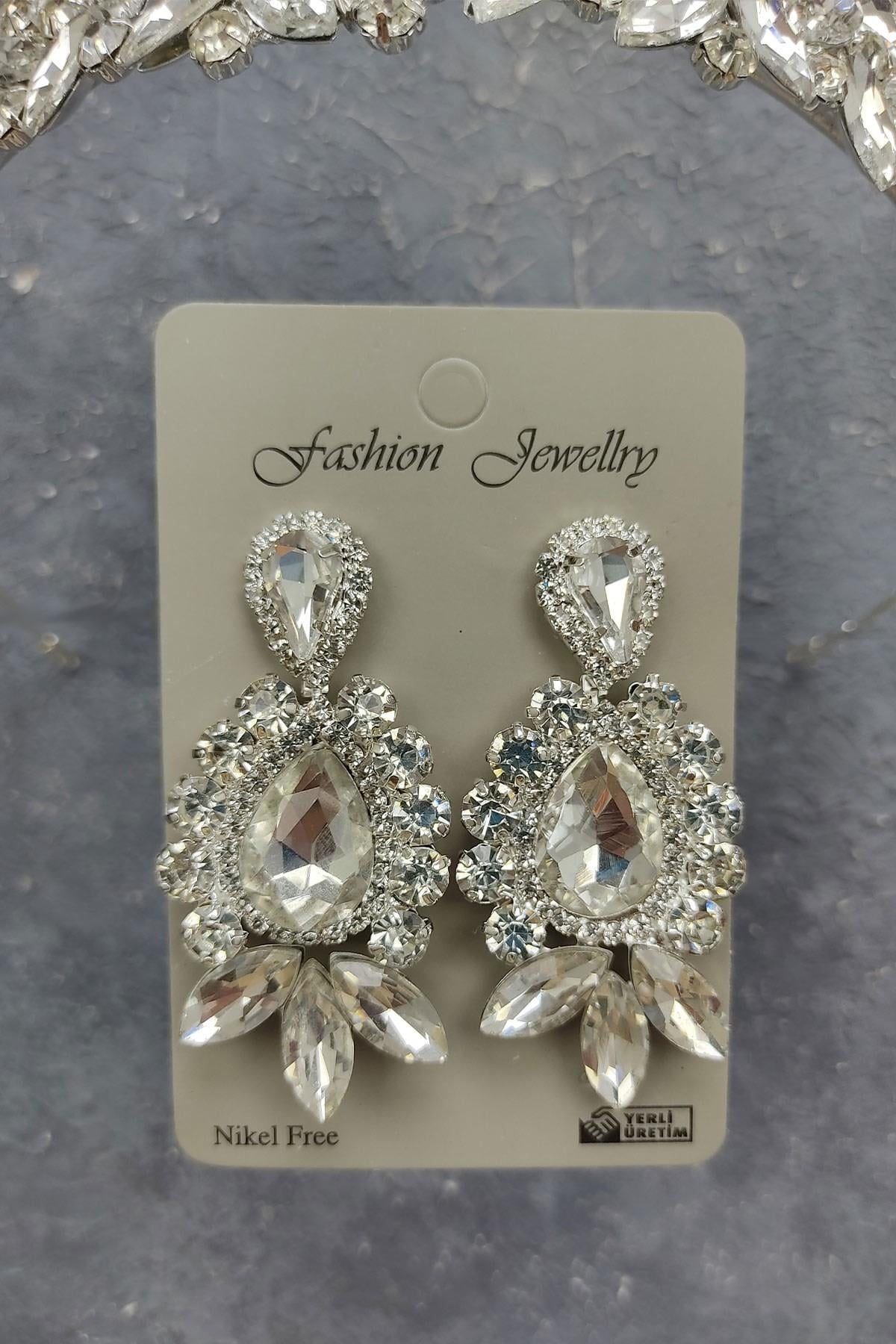 Wholesale Subra Model Bridal Crown and Shuttle Drop Stone Earrings