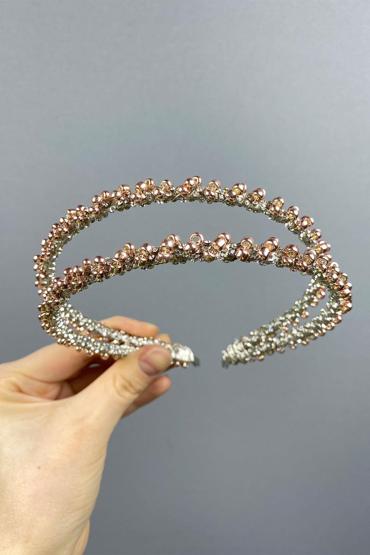 Wholesale Design Beaded Handmade Dahlia Double Row Bridal Crown