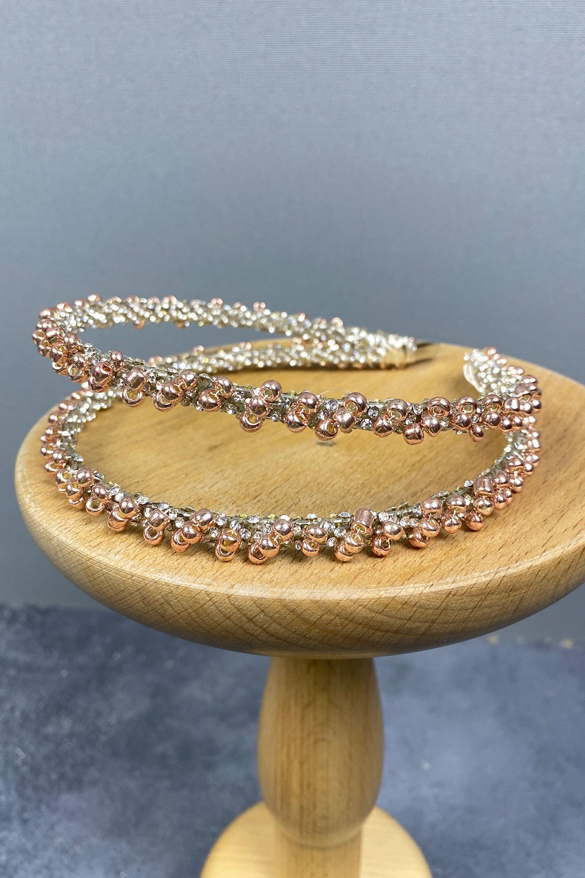 Wholesale Design Beaded Handmade Dahlia Double Row Bridal Crown