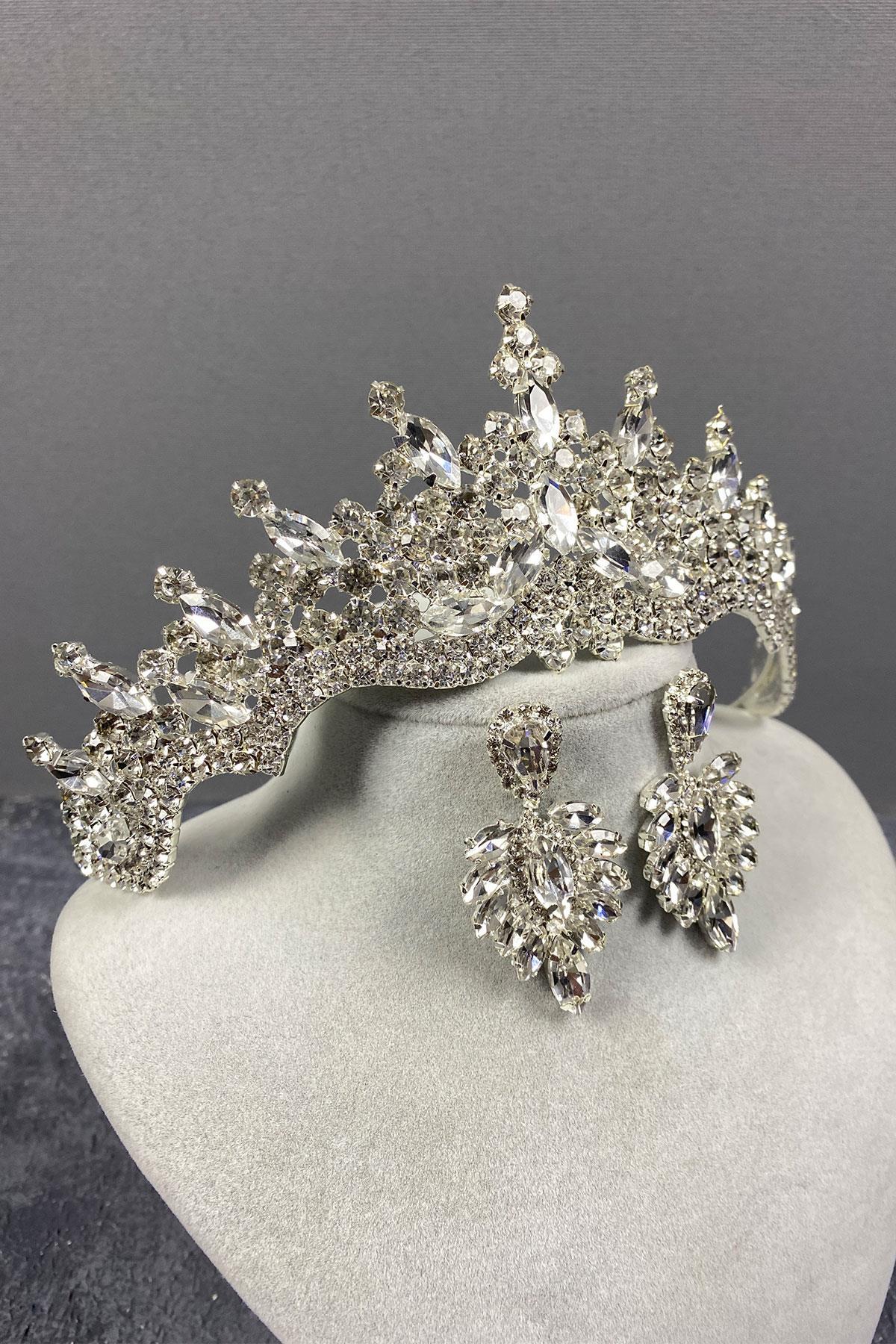 Wholesale Tokyo Stone Bridal Crown and Shuttle Earring Set