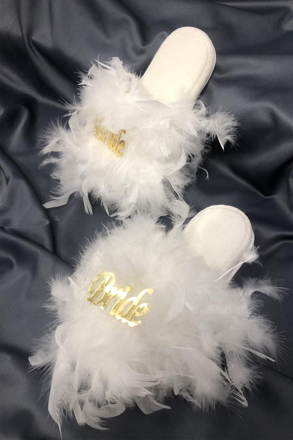 Wholesale Furry Gold Bride Bridal Slippers