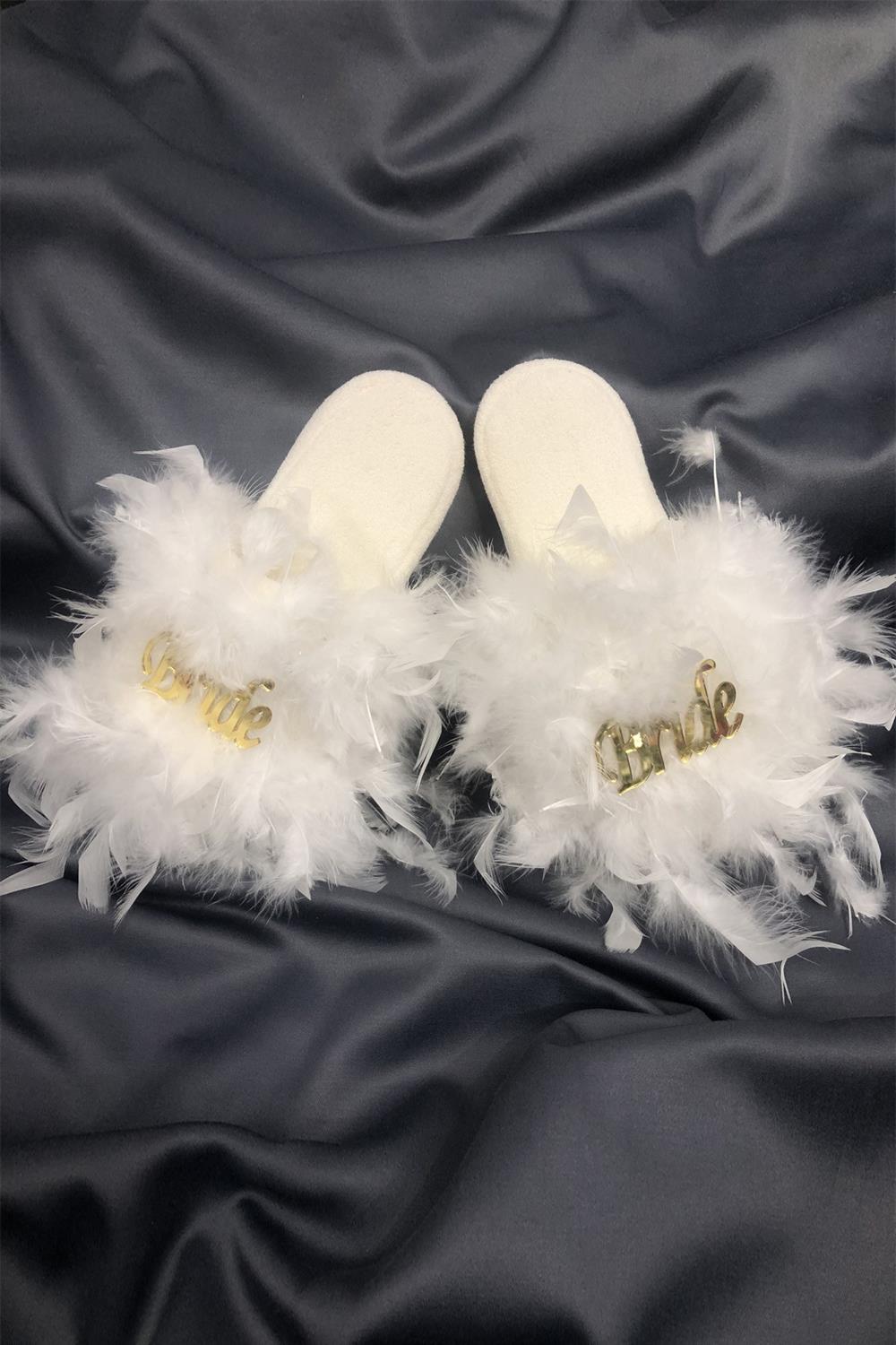 Wholesale Furry Gold Bride Bridal Slippers
