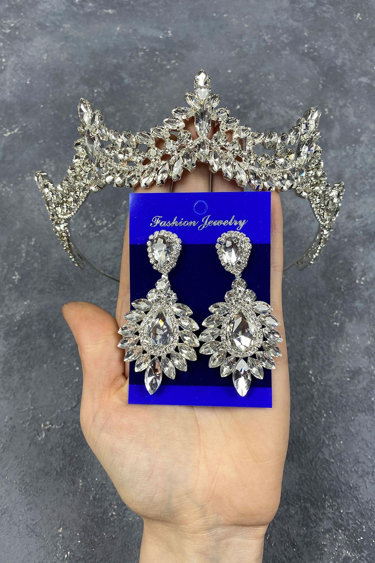 Wholesale Venetian Stone Bridal Crown and Drop Earring Set