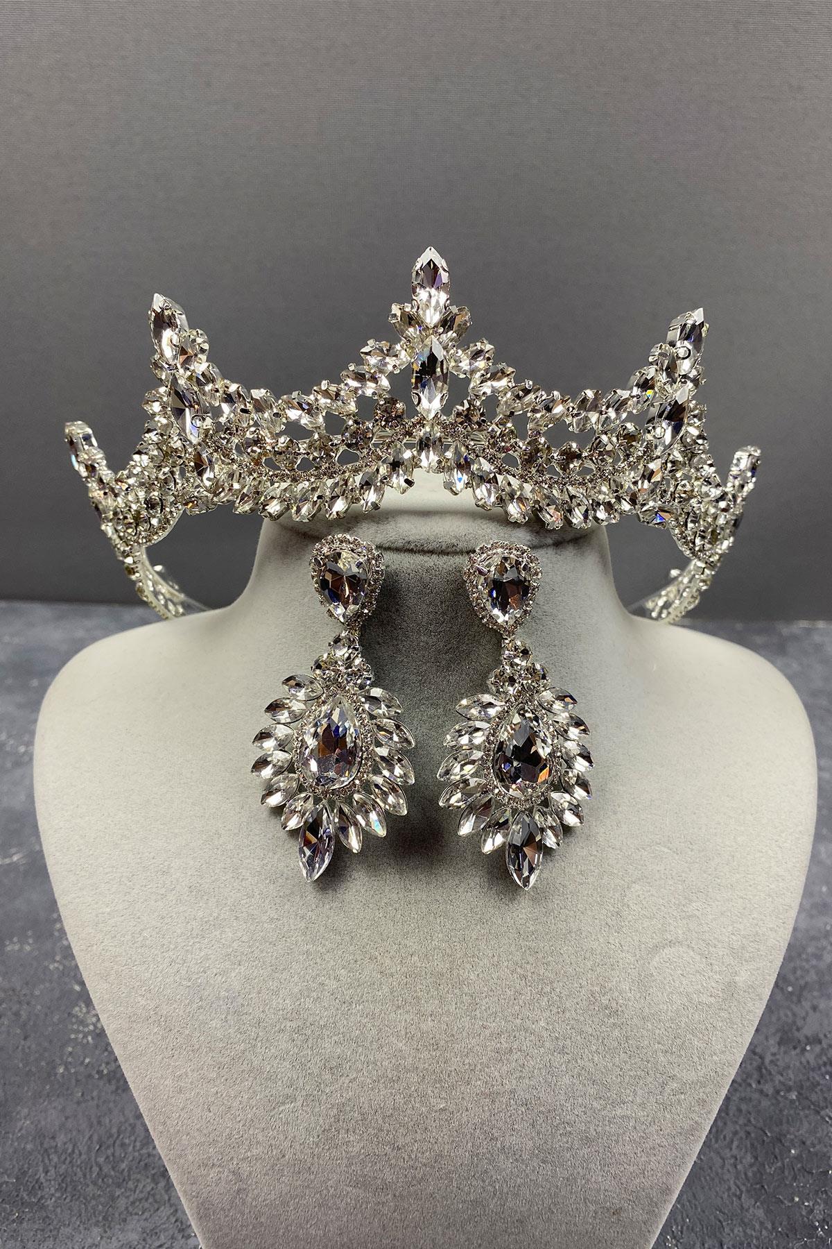 Wholesale Venetian Stone Bridal Crown and Drop Earring Set
