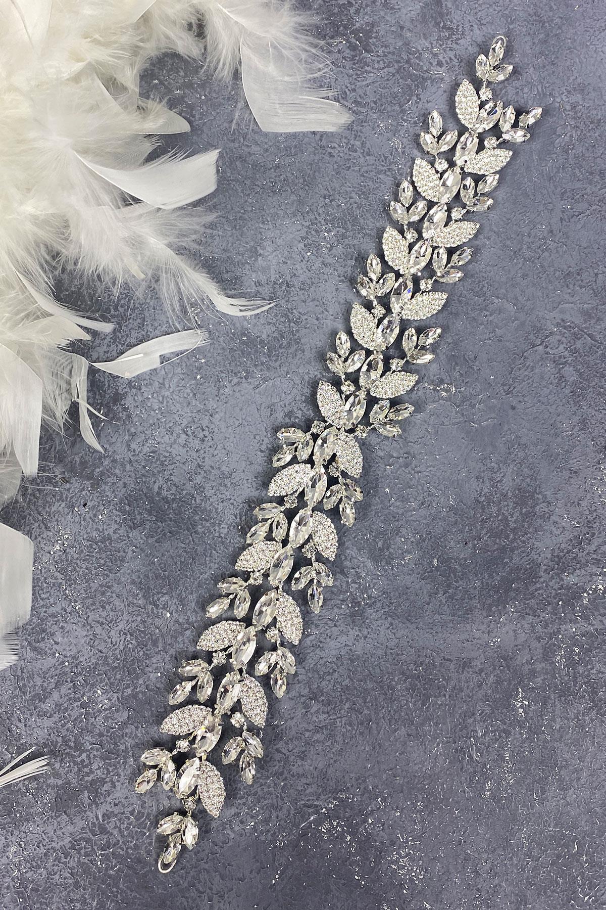 Wholesale Leaf Patterned Glass Stone Bridal Hair Accessory