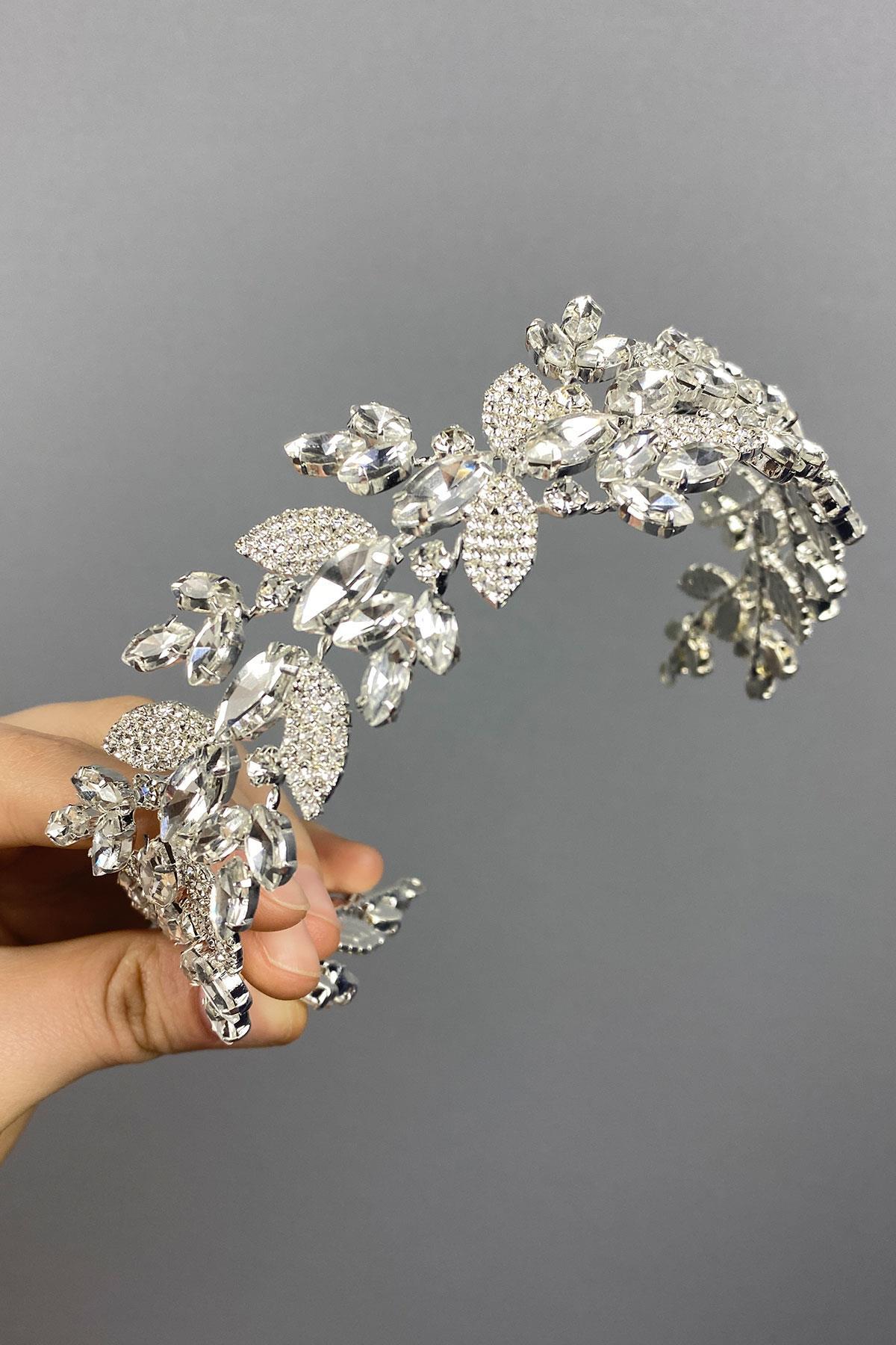 Wholesale Leaf Patterned Glass Stone Bridal Hair Accessory