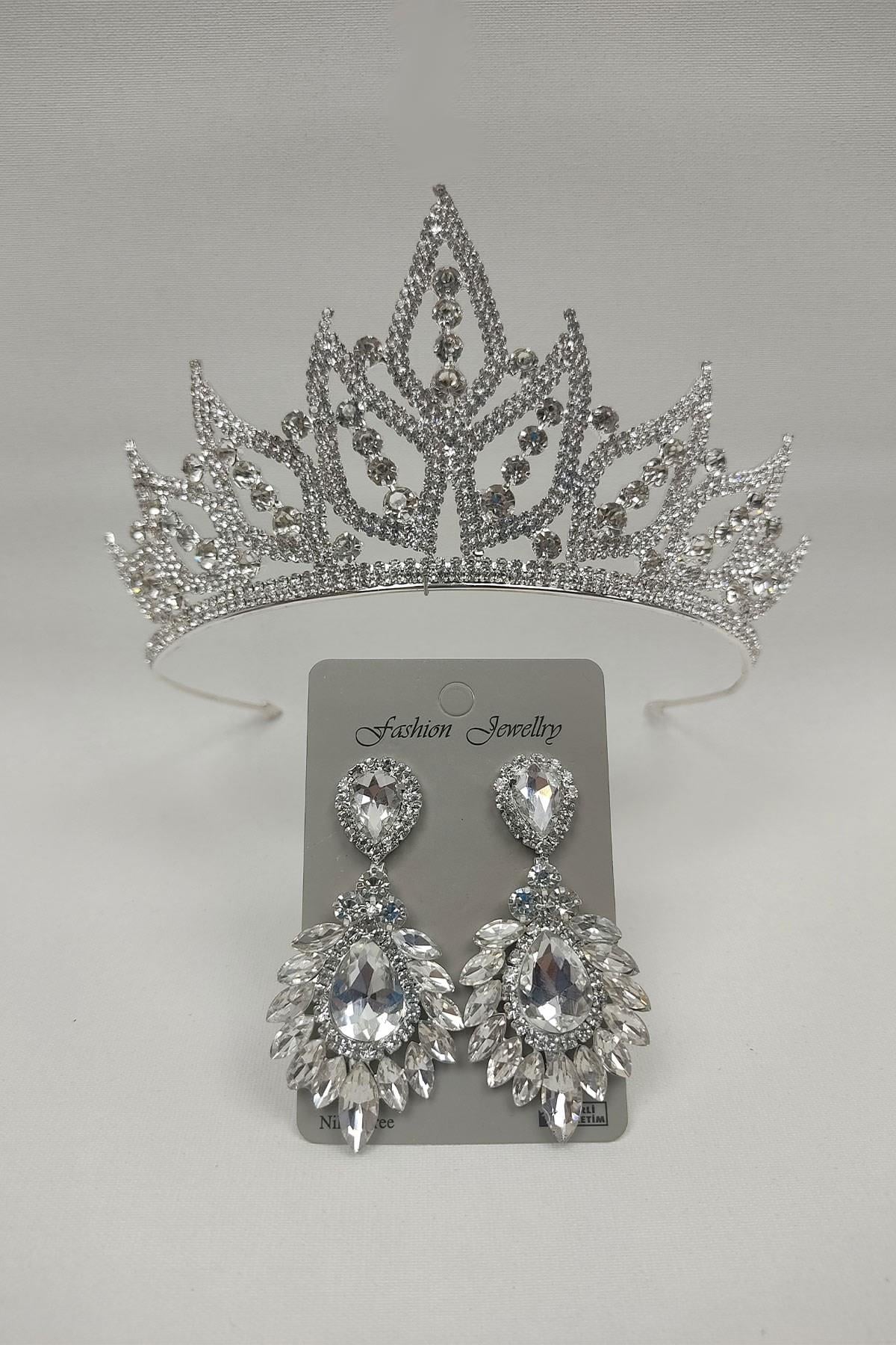 Wholesale Leaf Model Bridal Crown and Drop Shuttle Stone Earrings