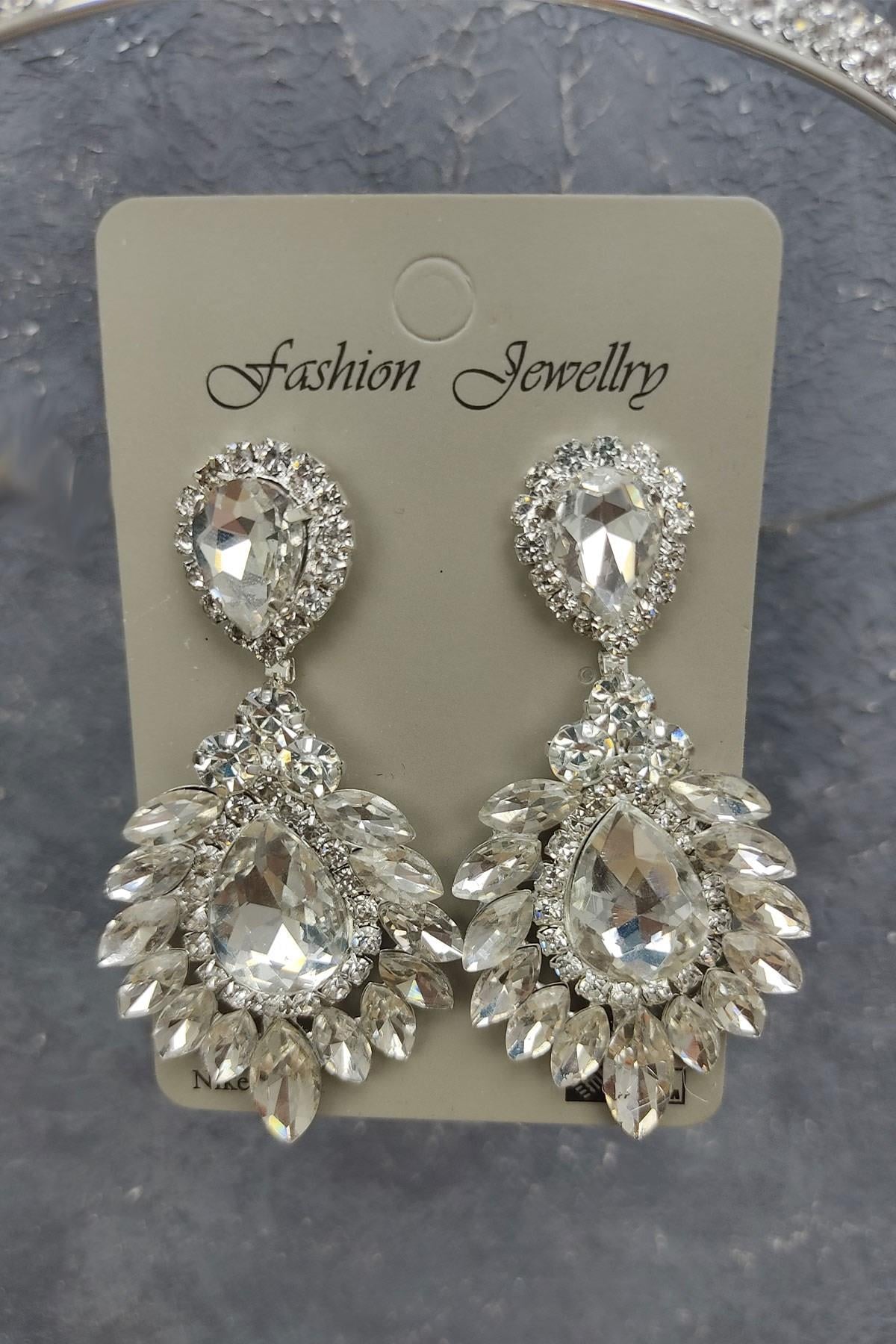 Wholesale Leaf Model Bridal Crown and Drop Shuttle Stone Earrings