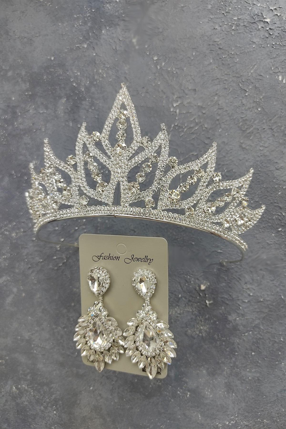 Wholesale Leaf Model Bridal Crown and Drop Shuttle Stone Earrings