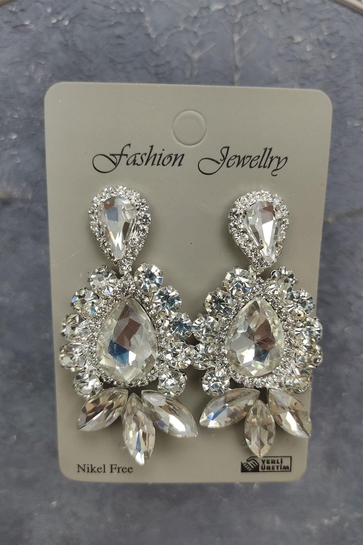 Wholesale Leaf Model Bridal Crown and Shuttle Drop Stone Earrings