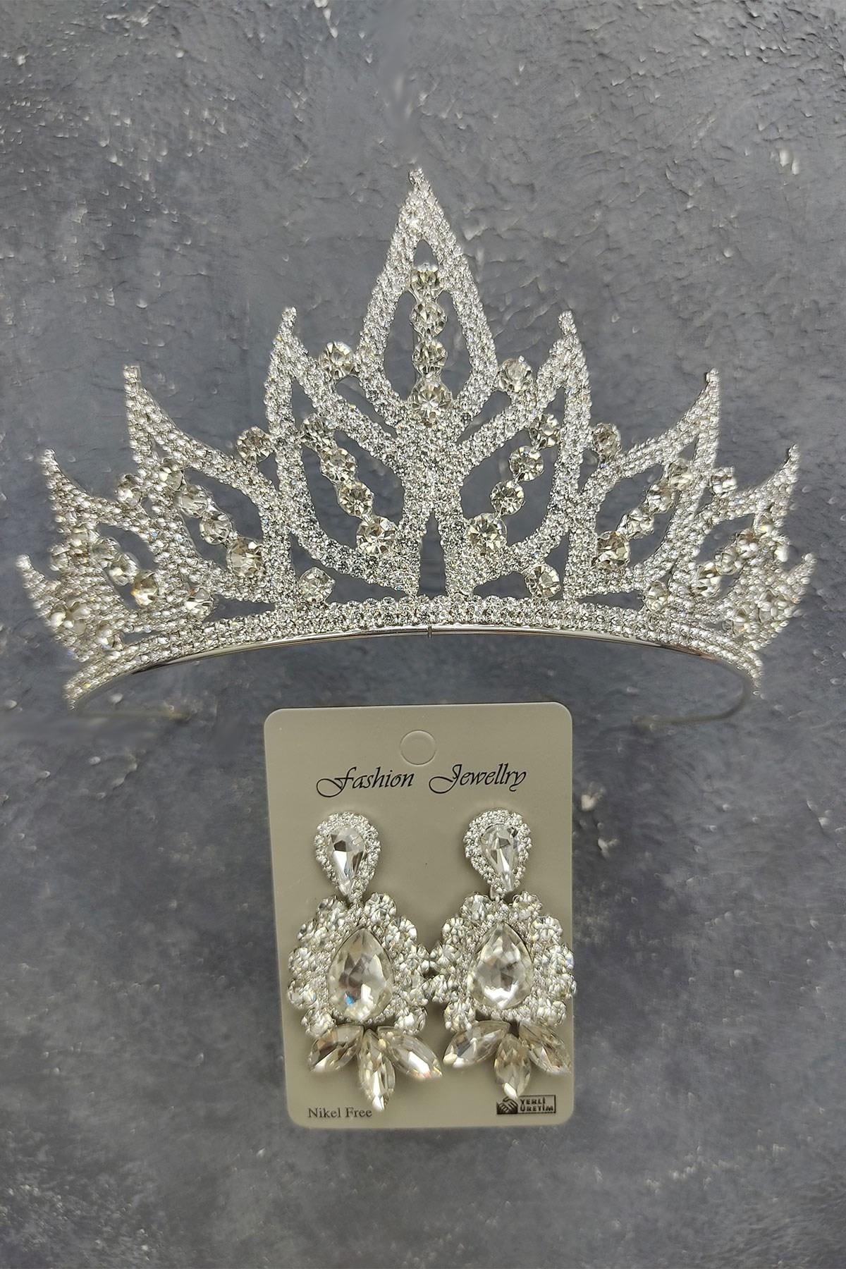Wholesale Leaf Model Bridal Crown and Shuttle Drop Stone Earrings
