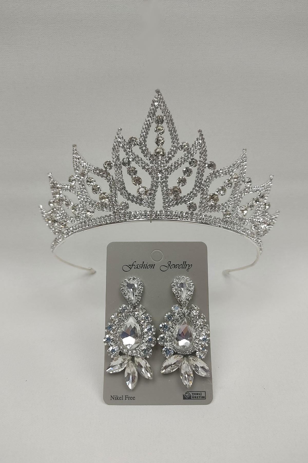 Wholesale Leaf Model Bridal Crown and Shuttle Drop Stone Earrings