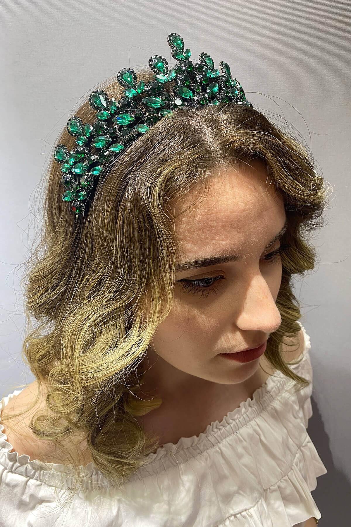 Toptan Yeşil Beety Model Gelin Kına Tacı