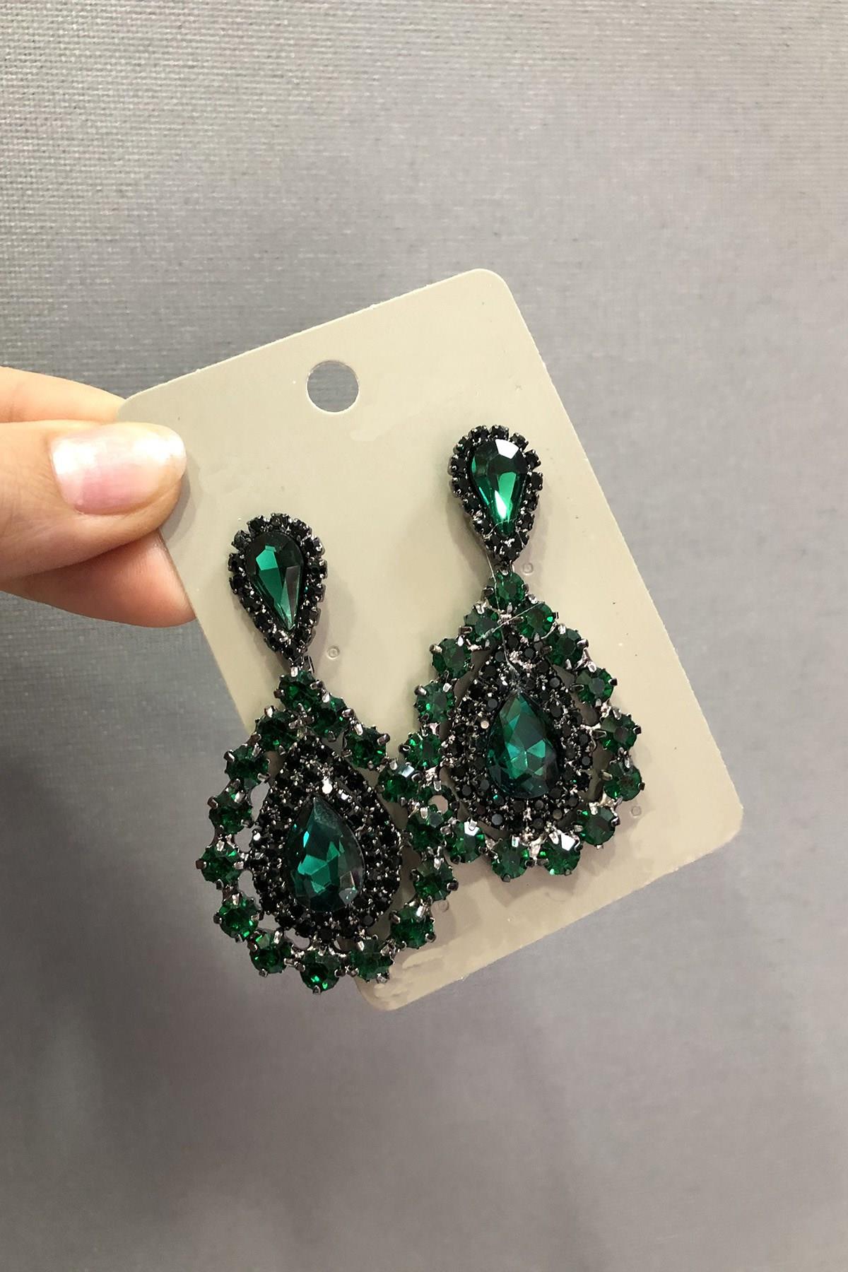 Wholesale Emerald Green Black Crystal Glass Stone Earrings