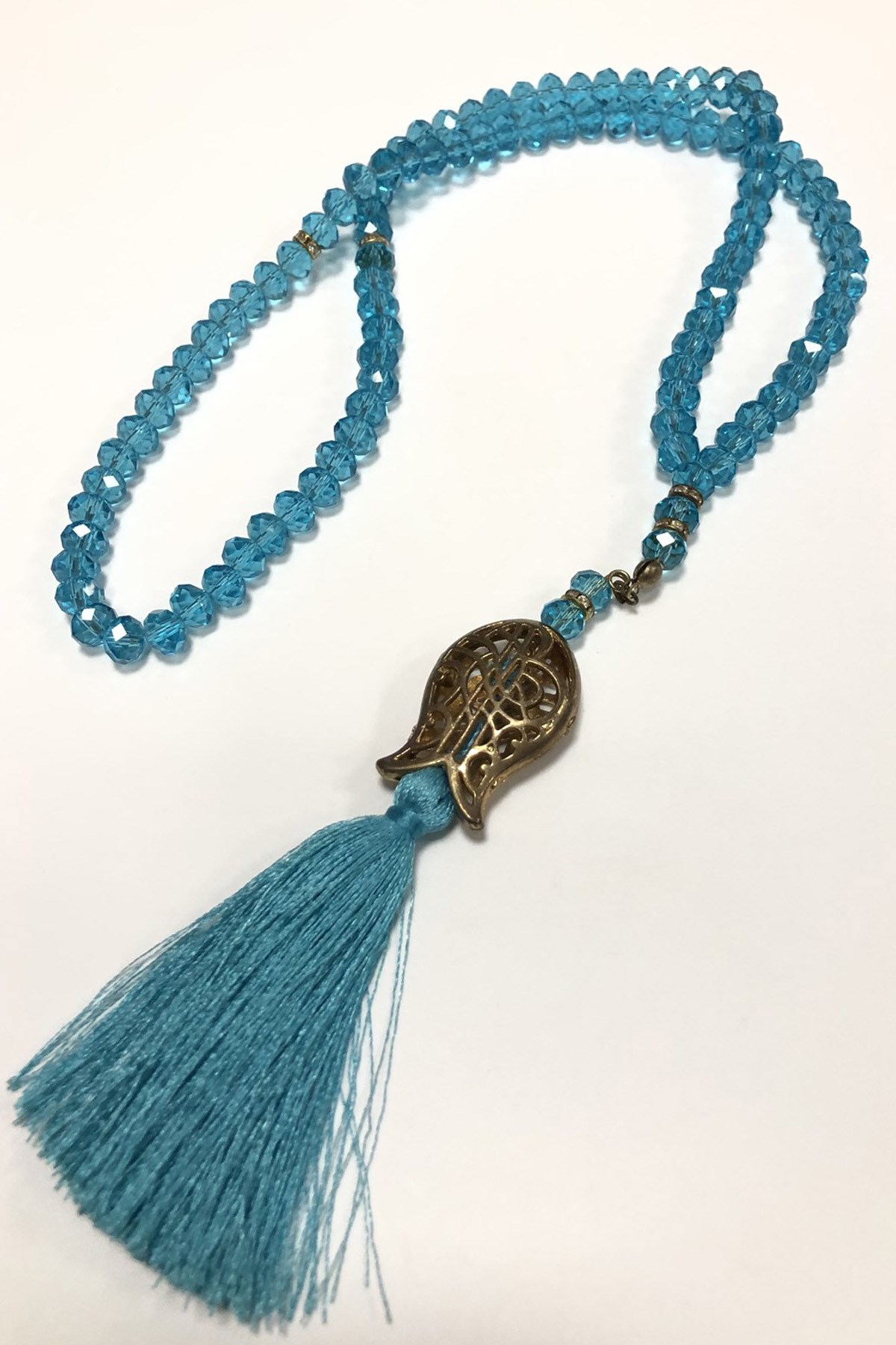 Turkuaz Kristal Boncuklu Tesbih (99'lu)