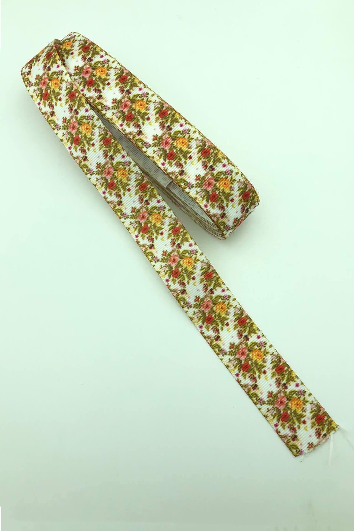 Orange Flower Pattern Grosgrain Ribbon 10 Mt