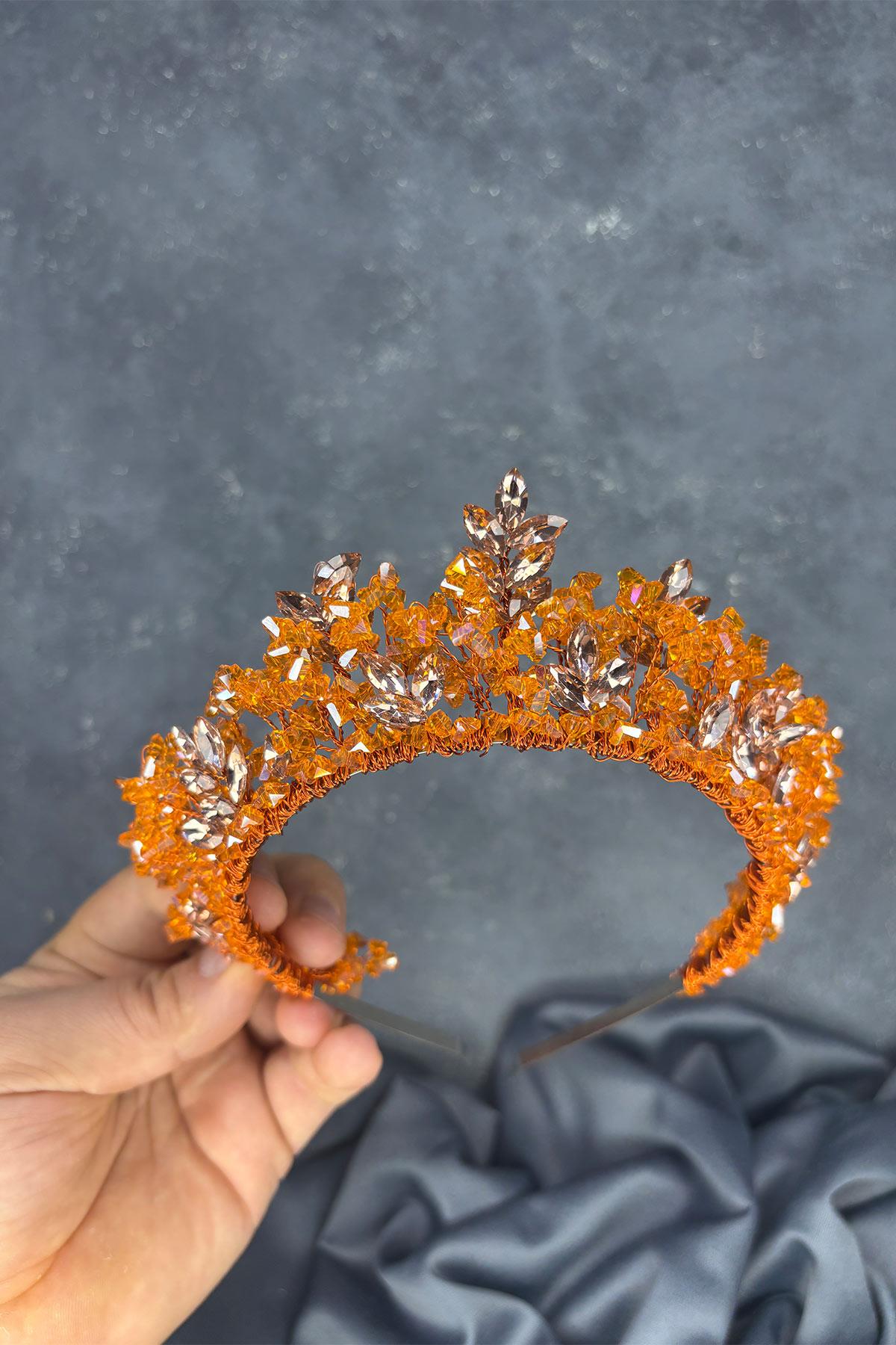 Orange Nature Beaded Bridal Henna Crown Bridal Hair Accessory