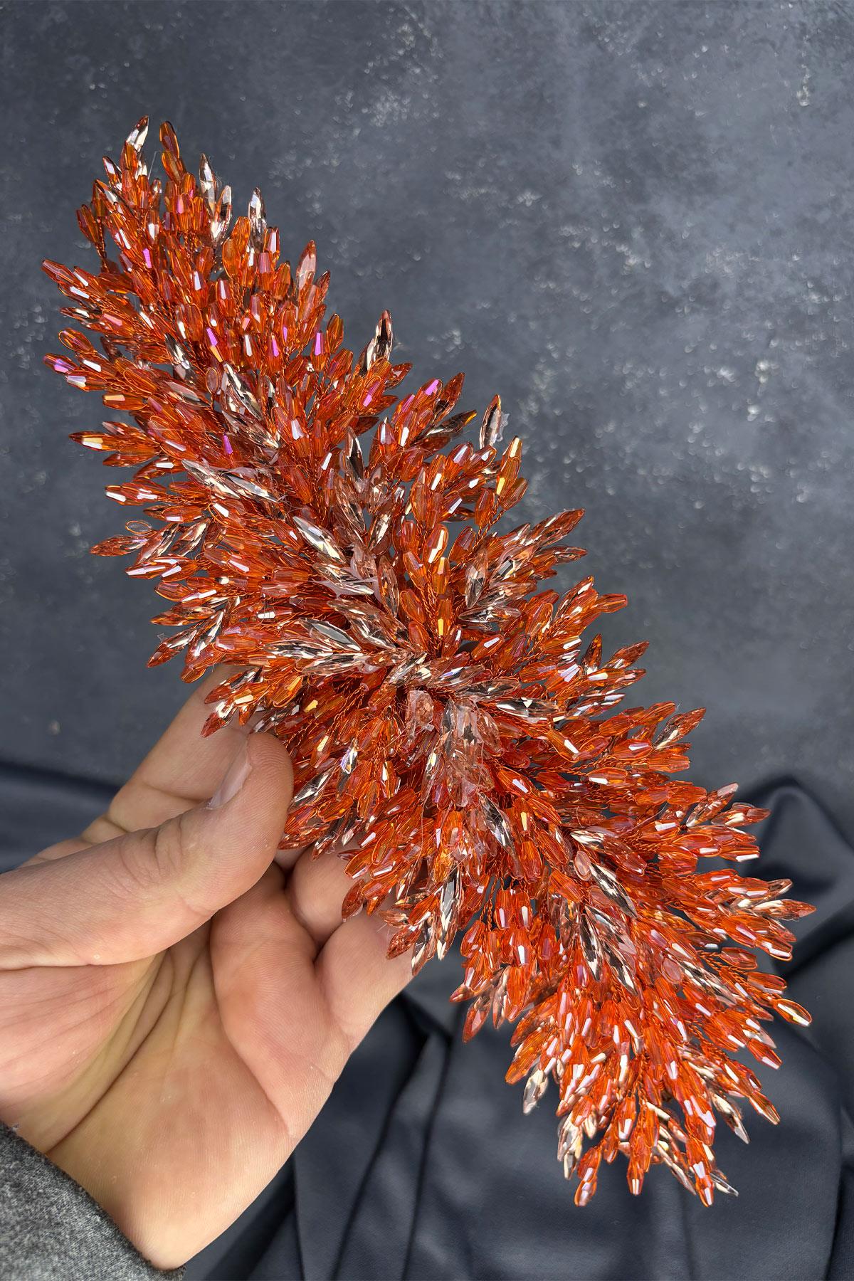 Orange Eva Heavily Beaded Bridal Henna Tiara