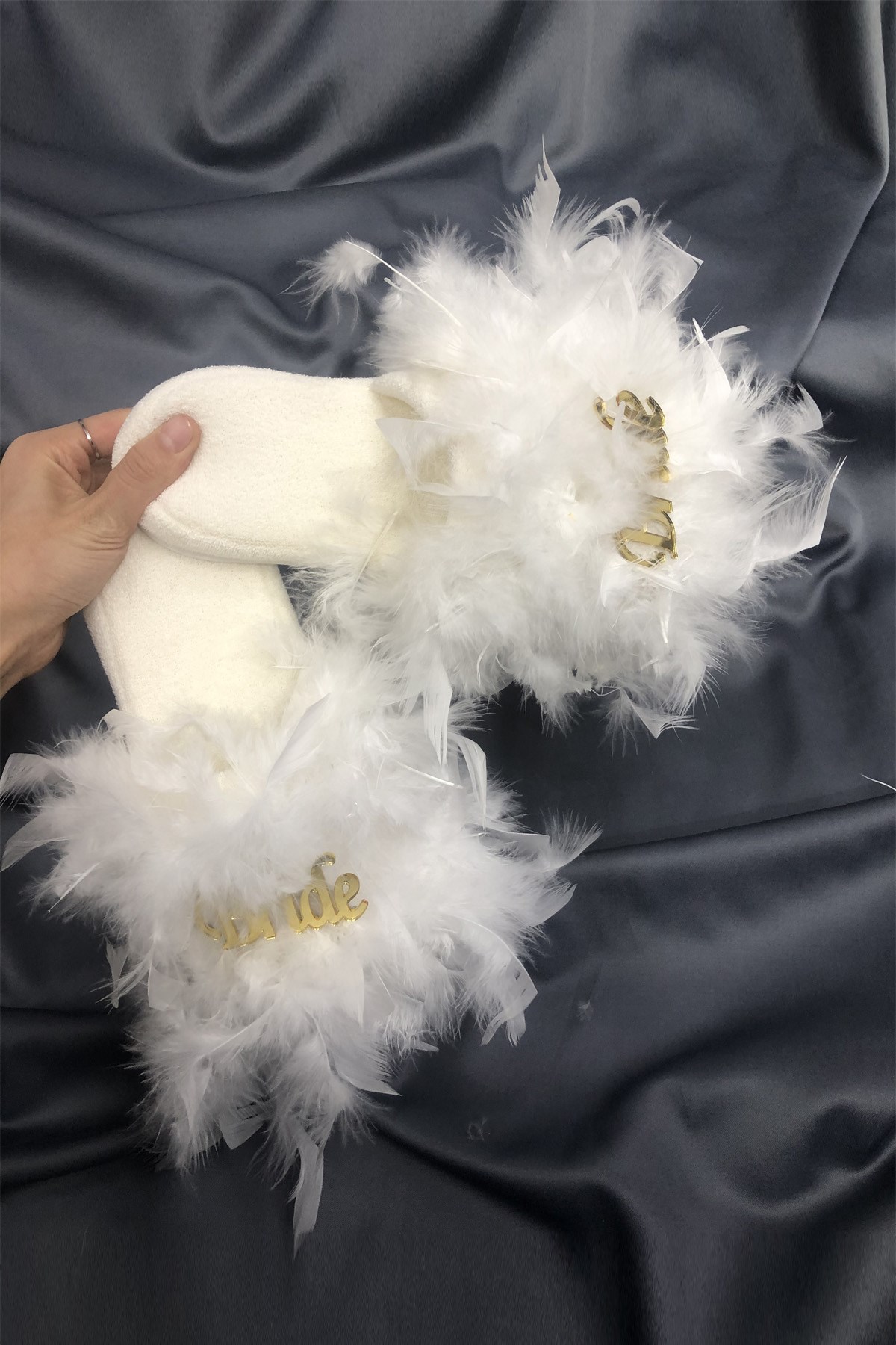 Tüylü Gold Bride Gelin Terliği